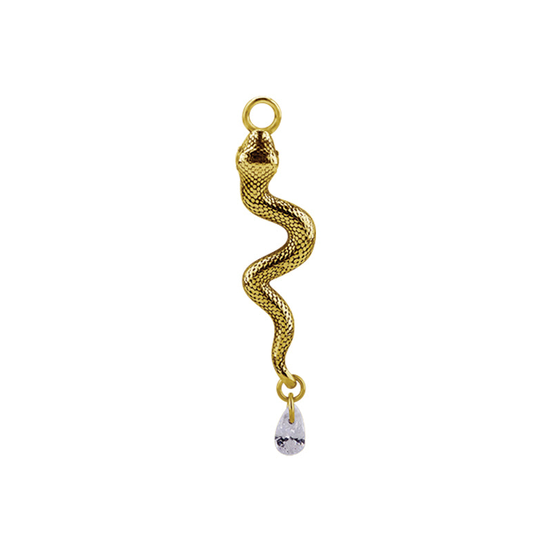 Surgical Steel Click Ring Charm - Zirconia Snake Right Gold