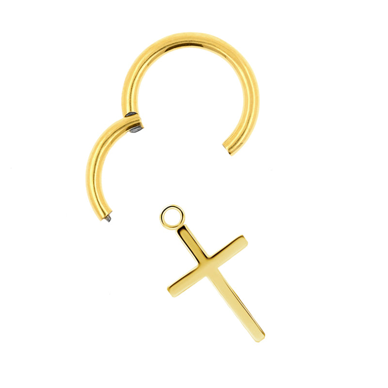 Surgical Steel Click Ring Charm - Cross S Gold