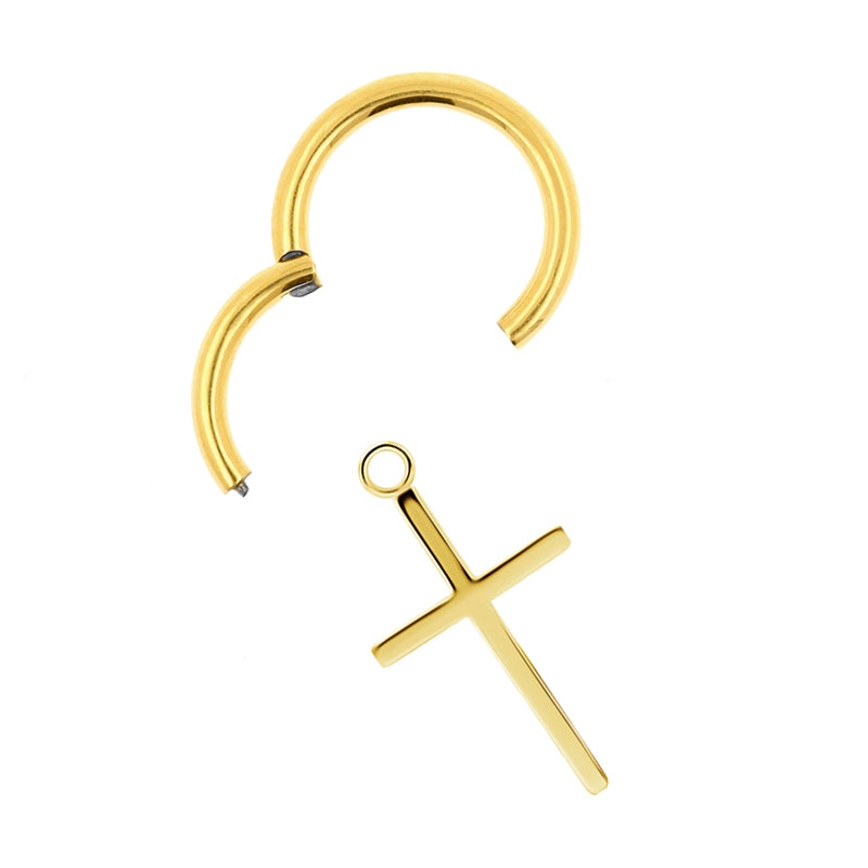 Surgical Steel Click Ring Charm - Cross M Gold