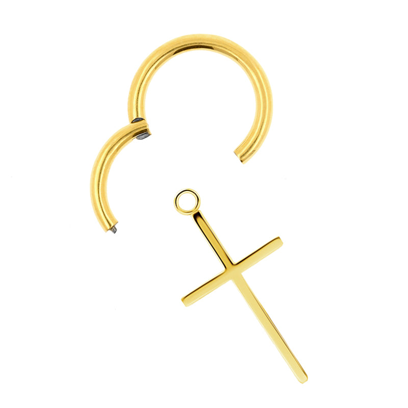 Surgical Steel Click Ring Charm - Cross L Gold