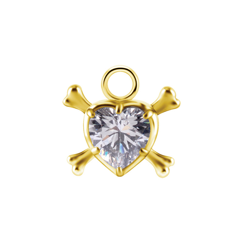 Surgical Steel Click Ring Charm - Zirconia Heart And Bones Gold