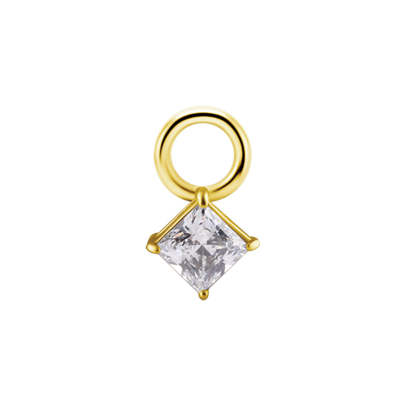 Surgical Steel Click Ring Charm - Zirconia Square Gold