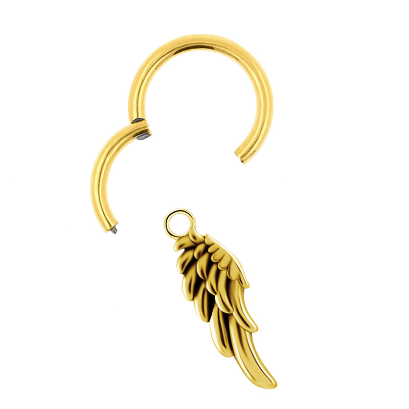 Surgical Steel Click Ring Charm - Angel Wing Gold