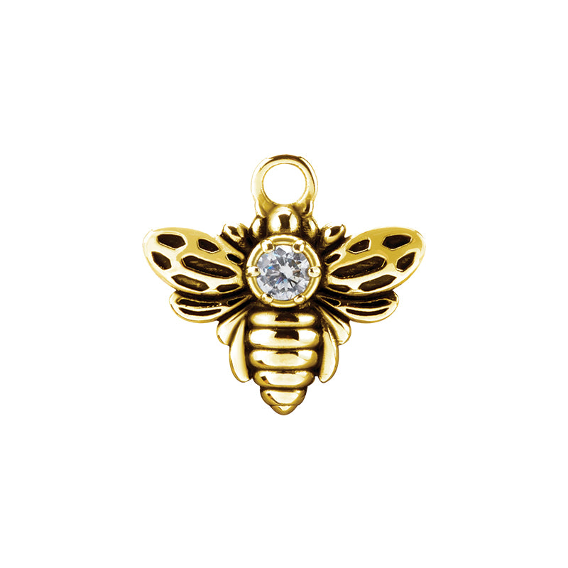 Surgical Steel Click Ring Charm - Zirconia Bee Gold