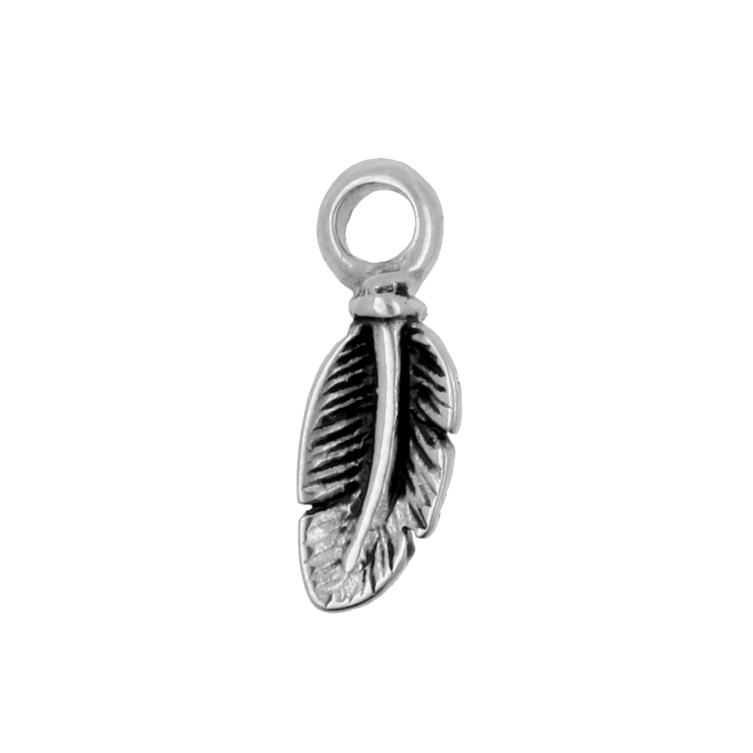 Surgical Steel Click Ring Charm - Feather Silver