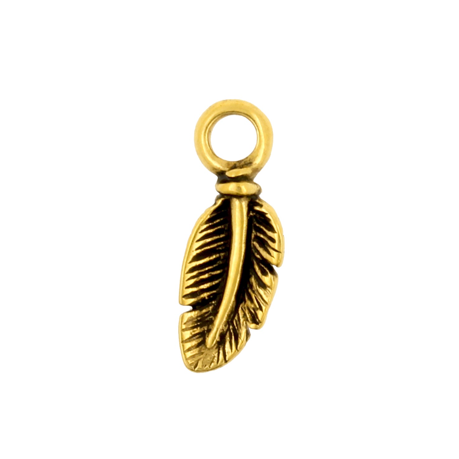 Surgical Steel Click Ring Charm - Feather Gold