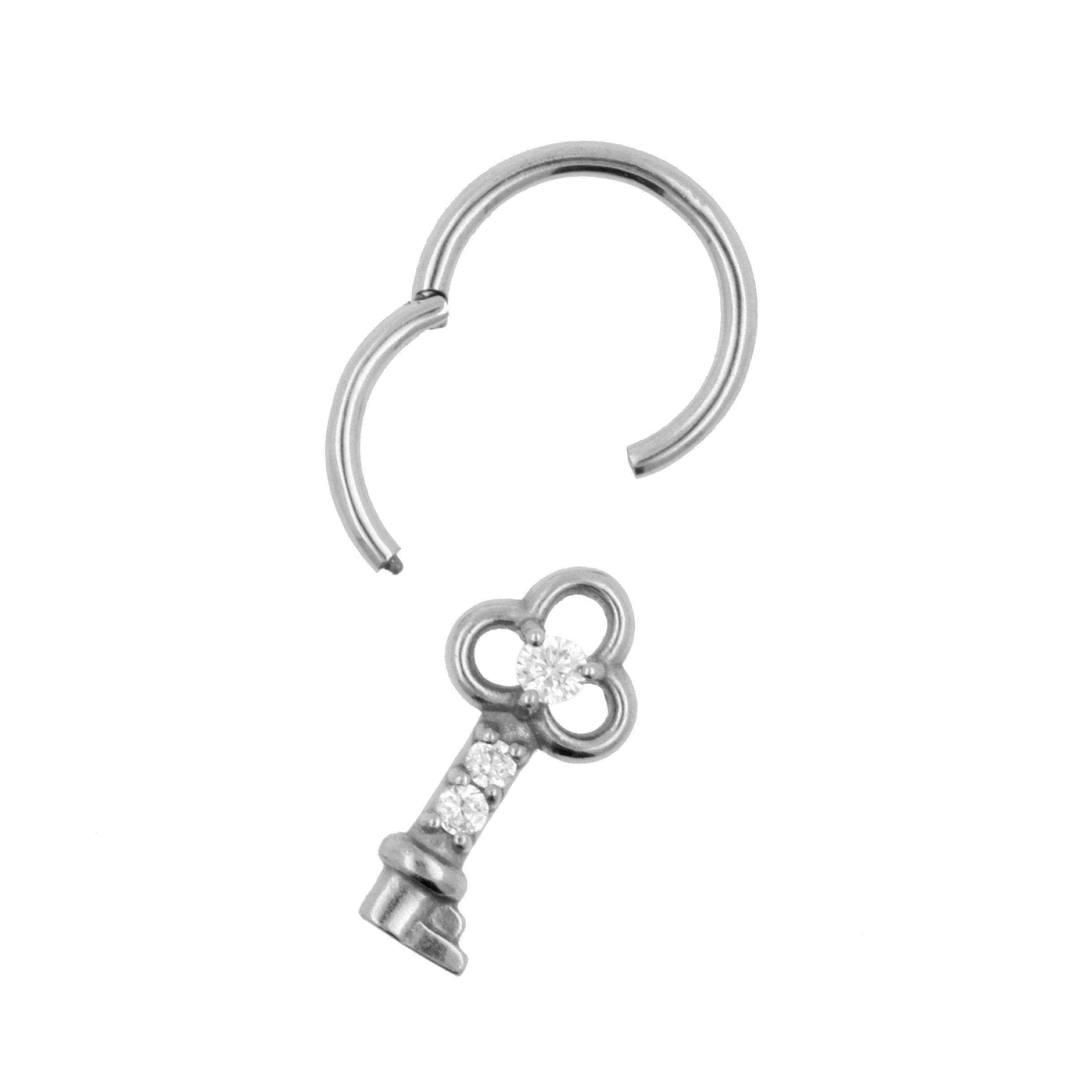 Surgical Steel Click Ring Charm - Key Silver