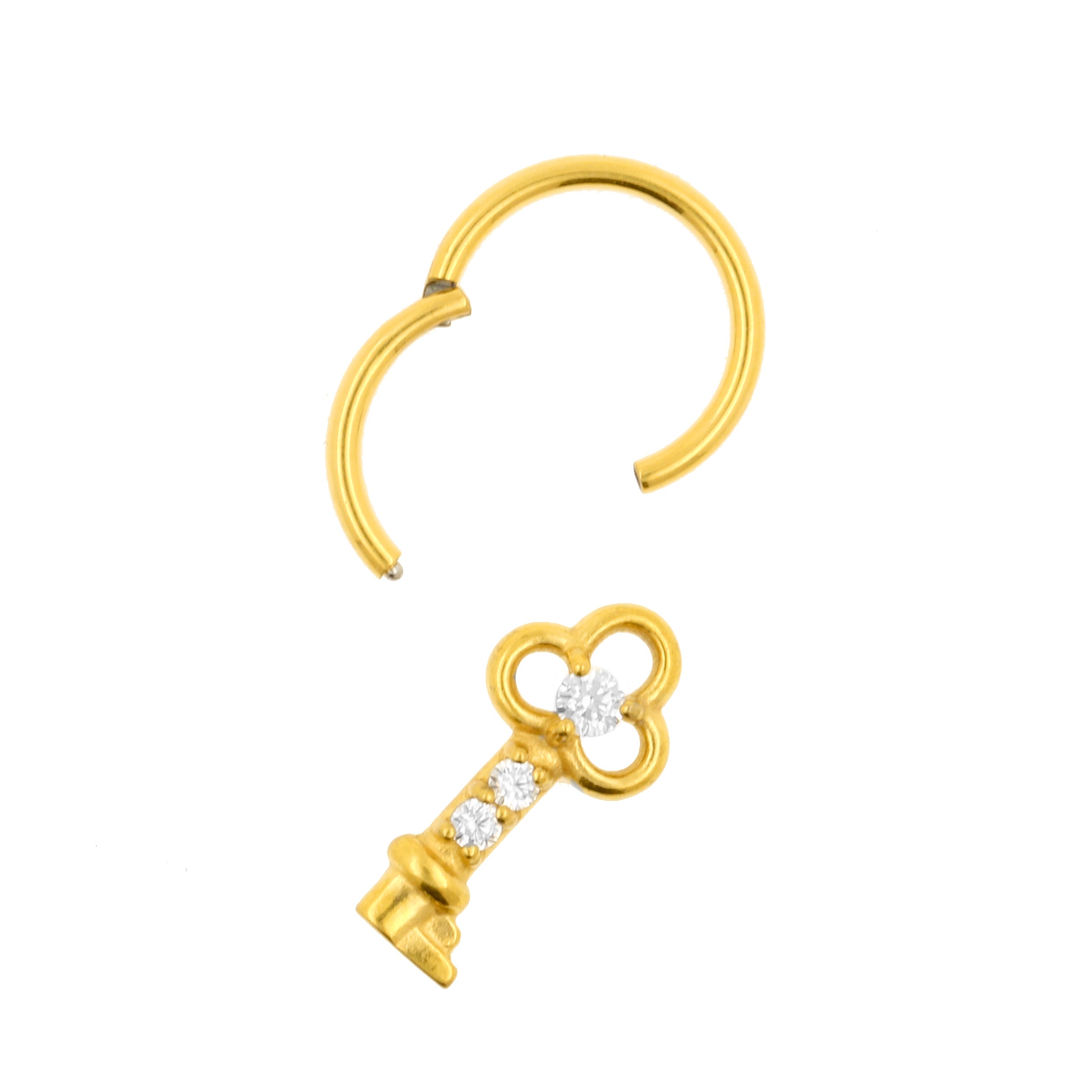 Surgical Steel Click Ring Charm - Key Gold