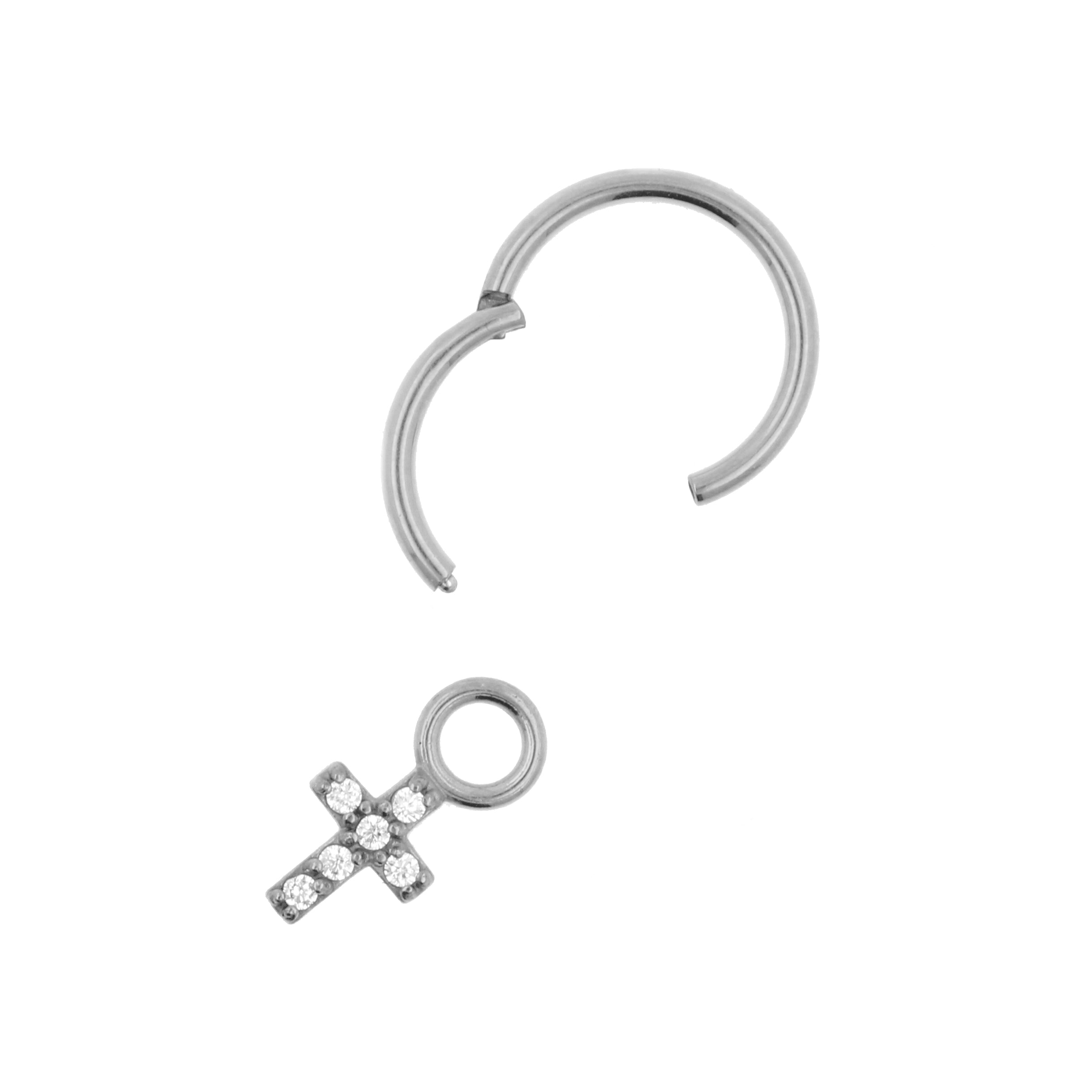 Surgical Steel Click Ring Charm - Cross Silver