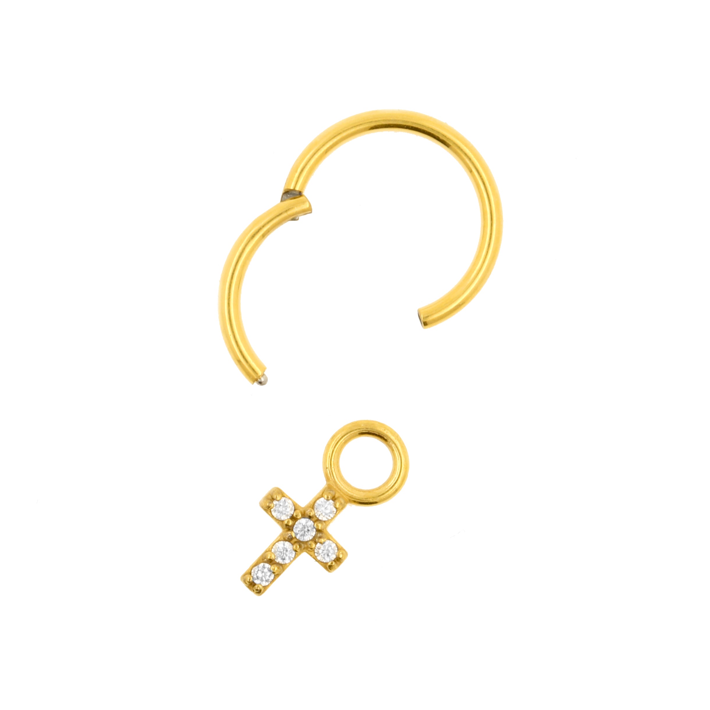 Surgical Steel Click Ring Charm - Cross Gold