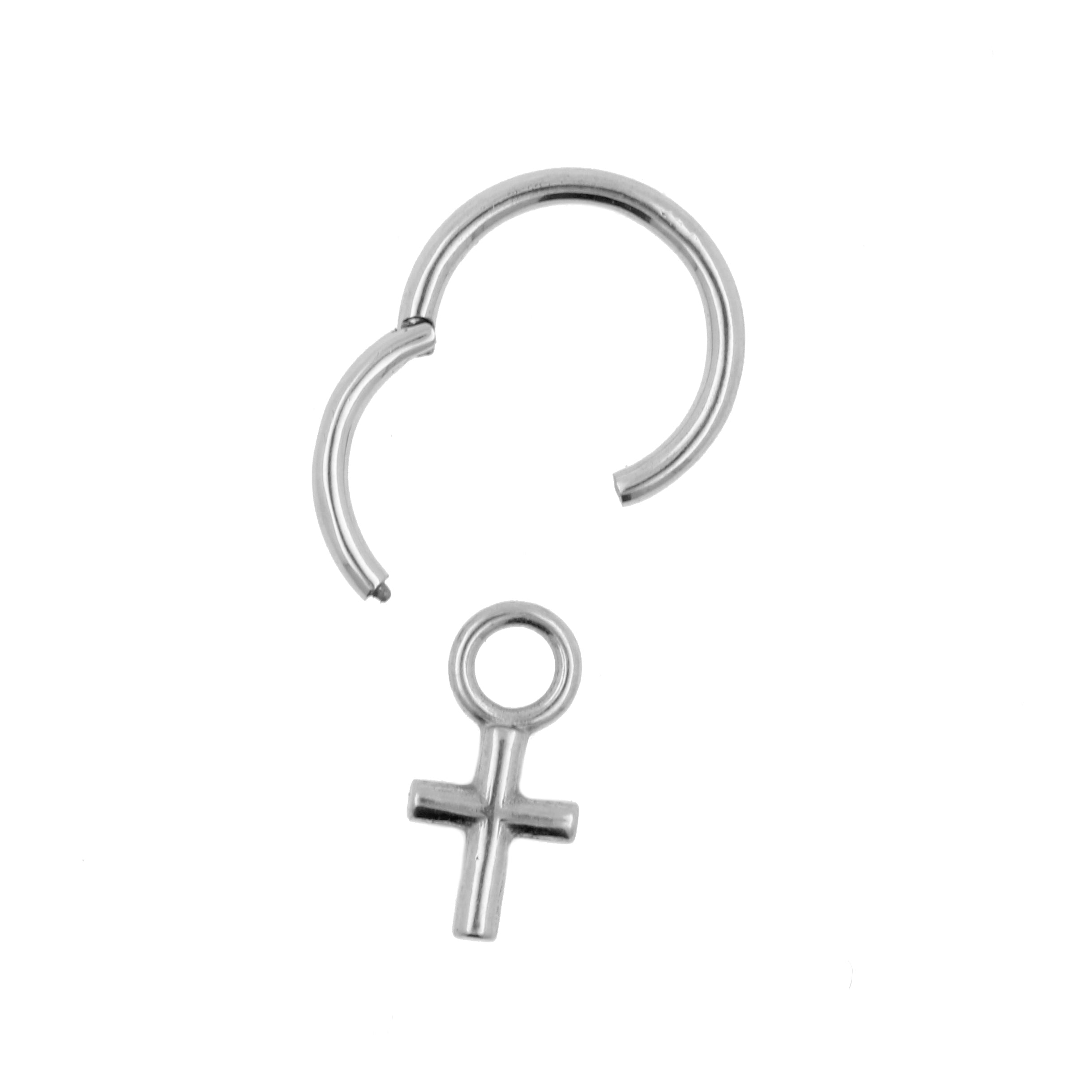 Surgical Steel Click Ring Charm - Cross Silver