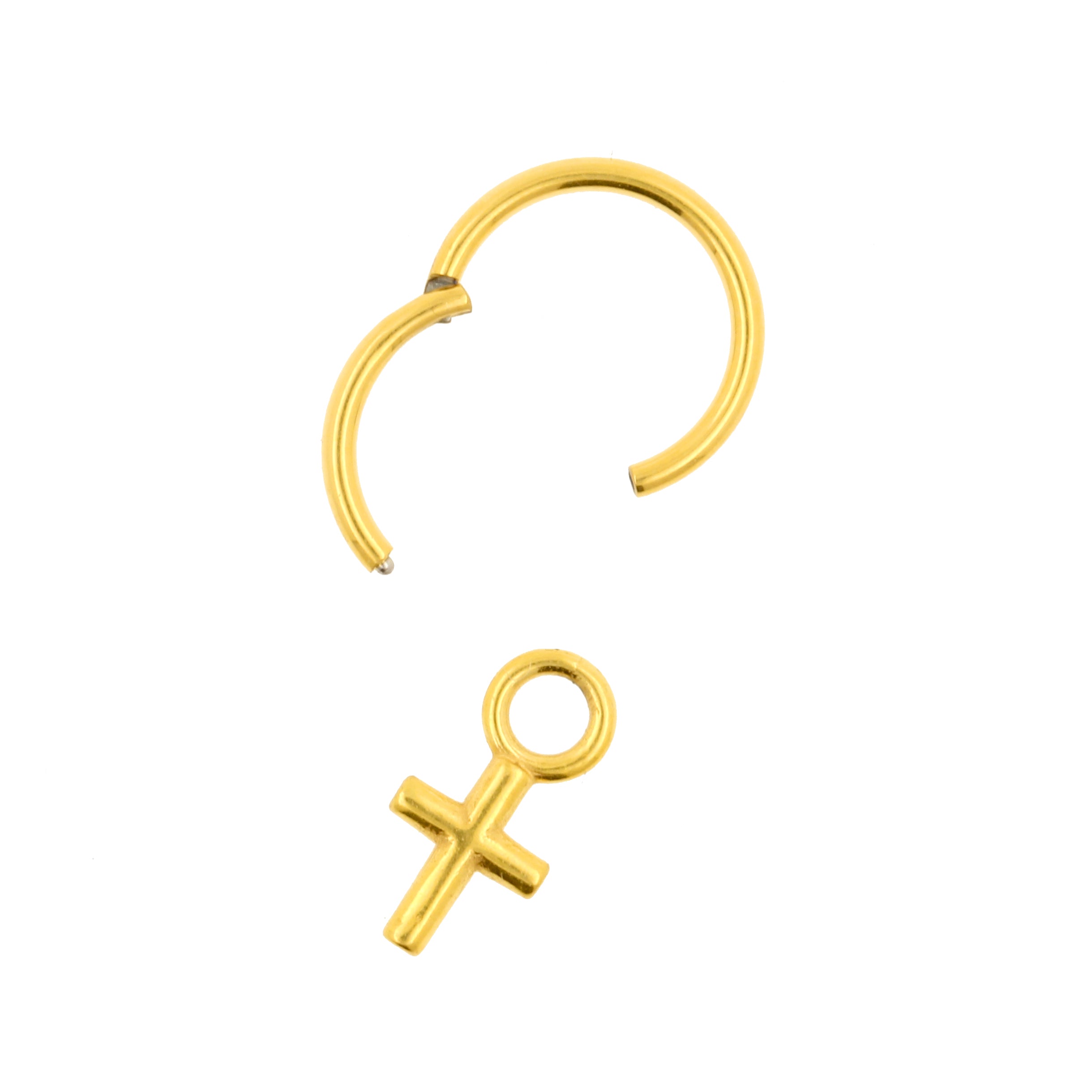 Surgical Steel Click Ring Charm - Cross Gold