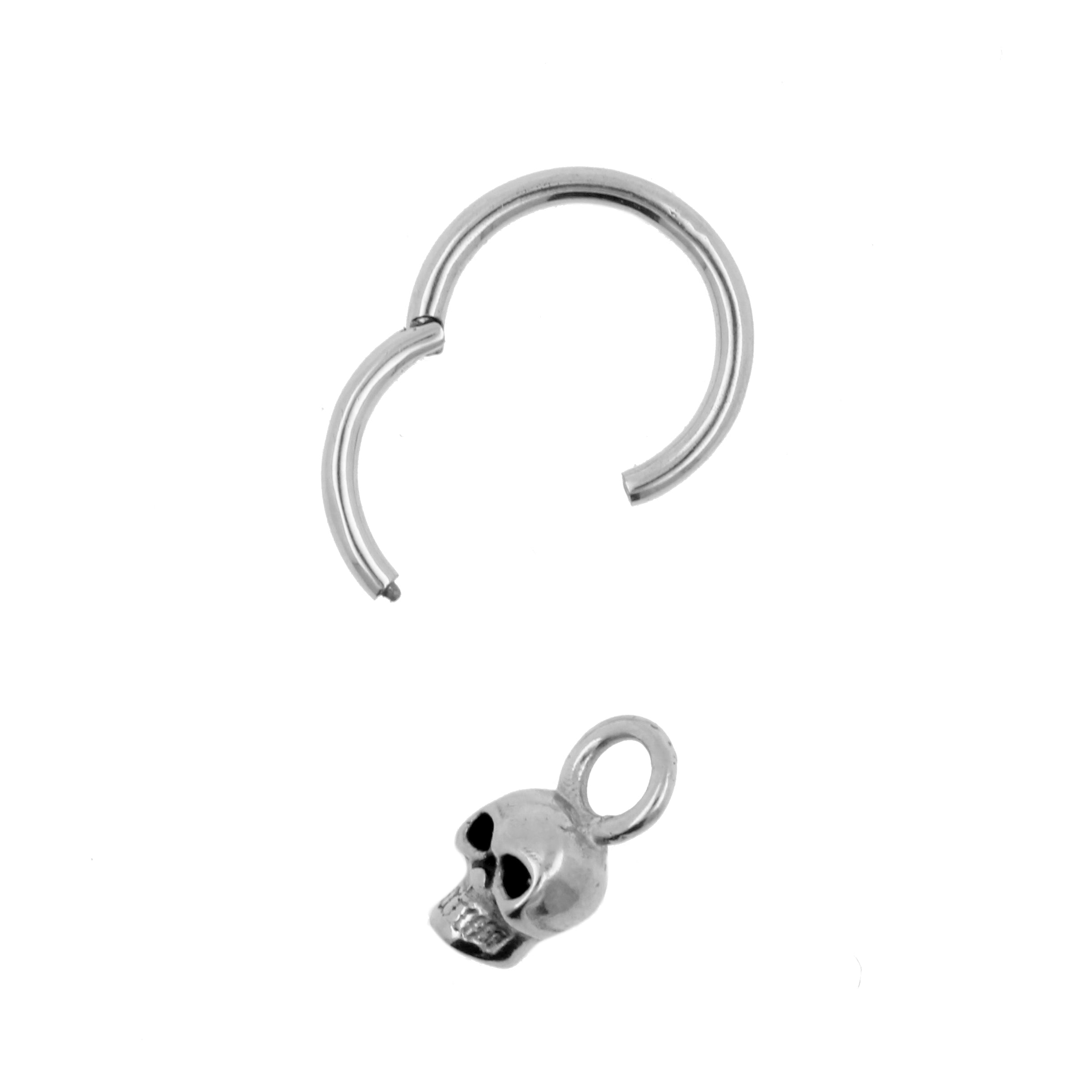 Surgical Steel Click Ring Charm - Skull Silver