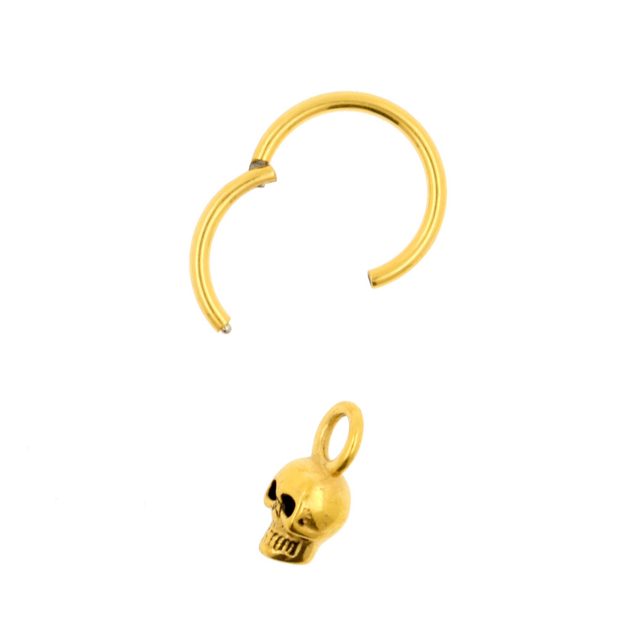 Surgical Steel Click Ring Charm - Skull Gold