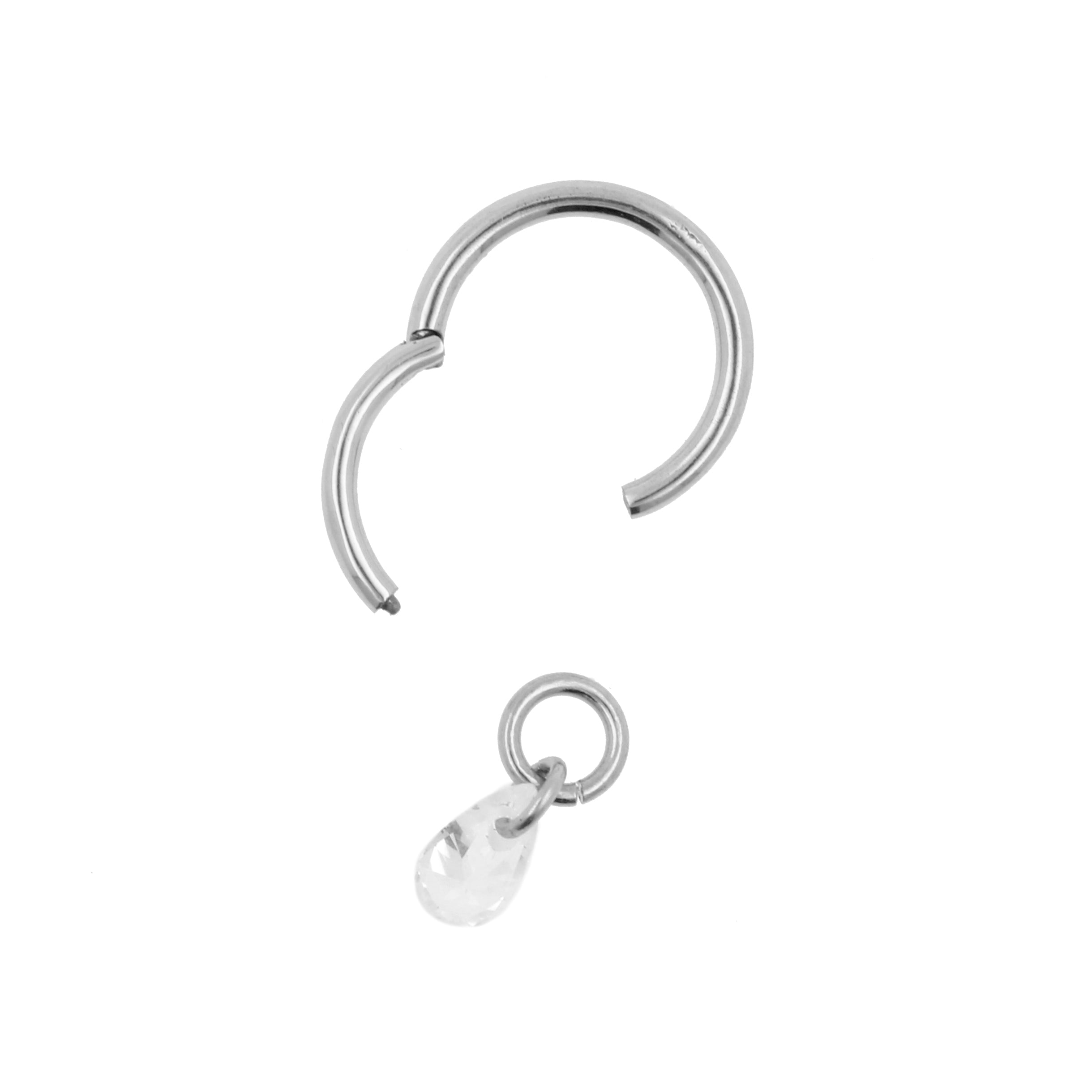 Surgical Steel Click Ring Charm - Jewel Silver