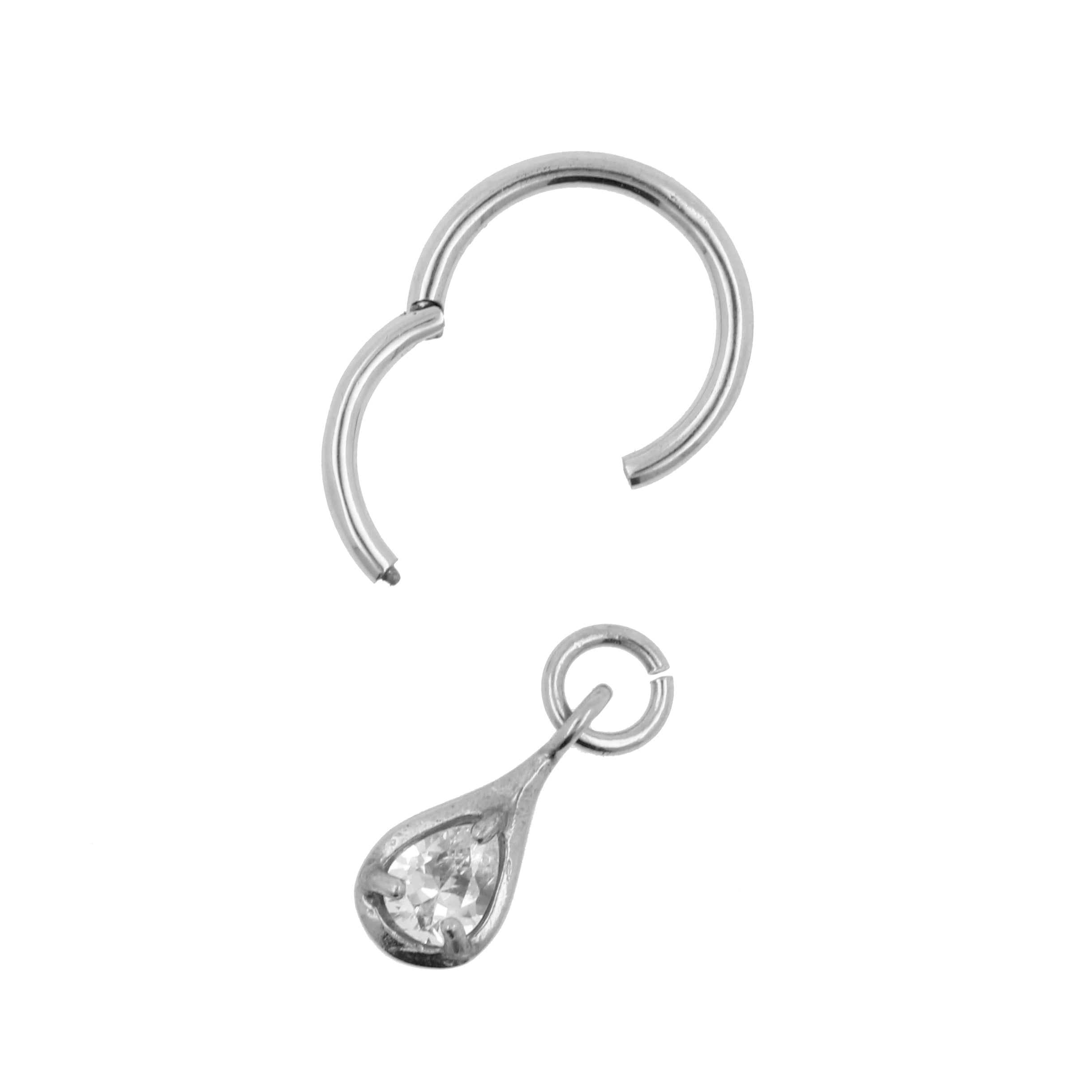 Surgical Steel Click Ring Charm - Teardrop Silver