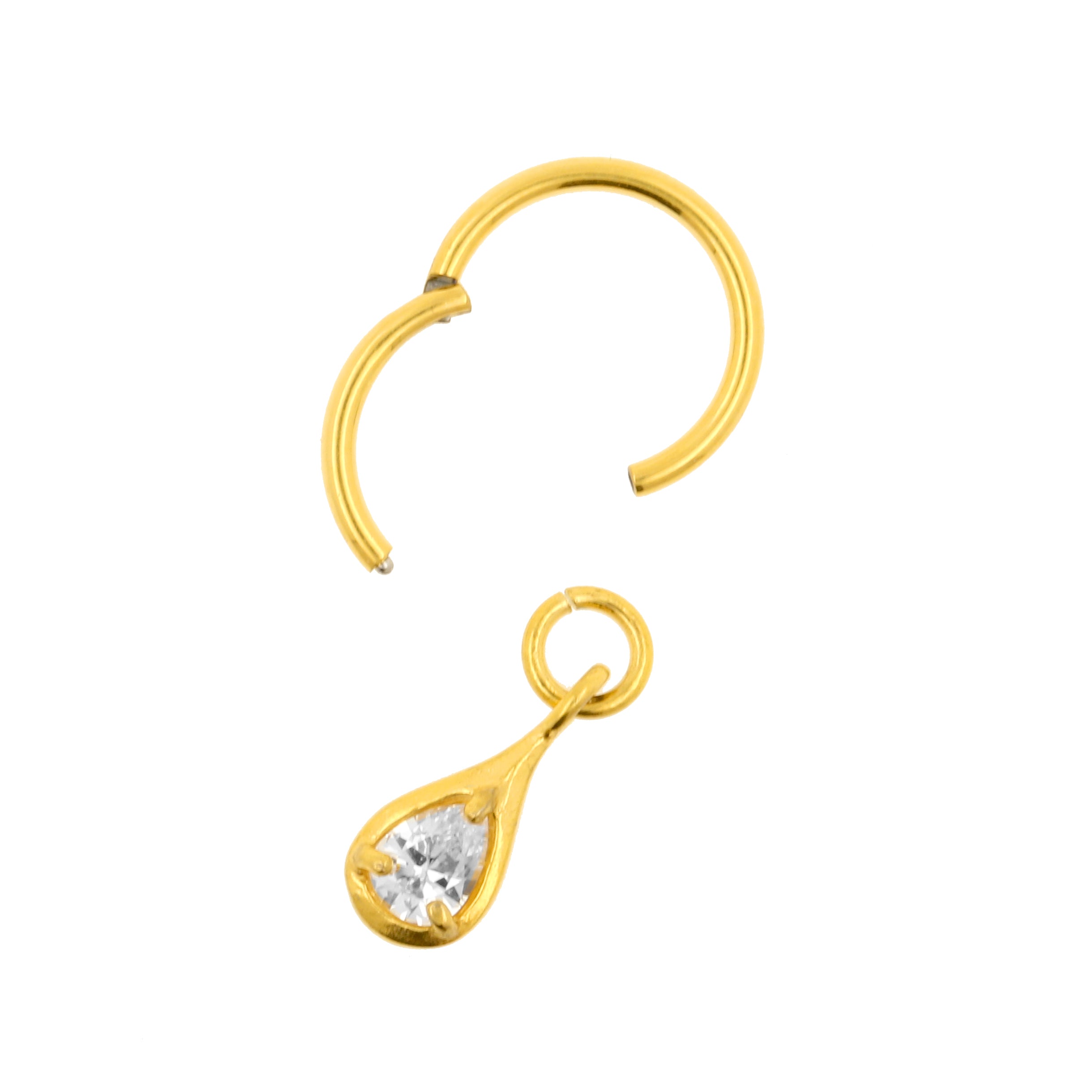 Surgical Steel Click Ring Charm - Teardrop Gold