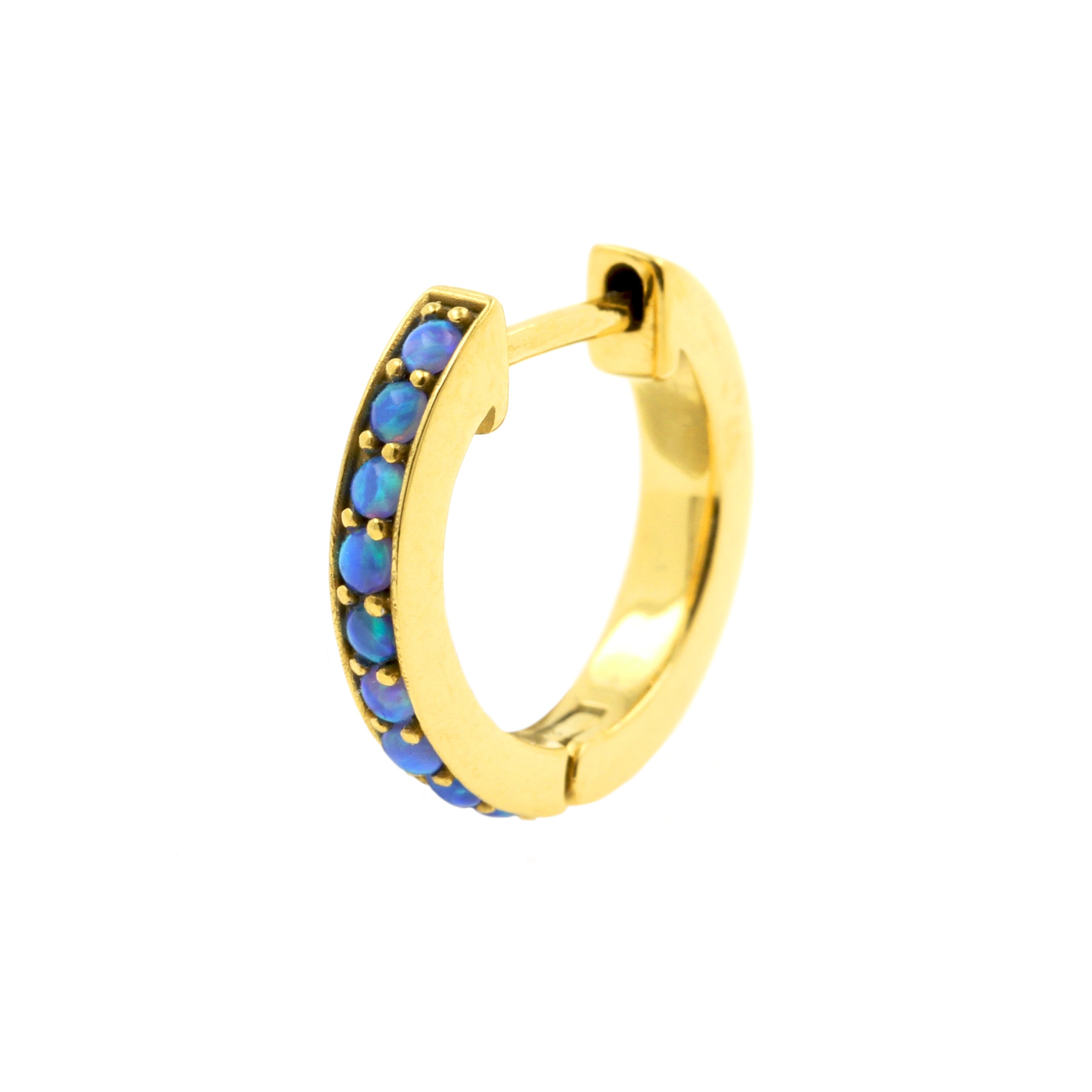 Surgical Steel Click Hoop Earrings With Opal Sapphire Blue Opal