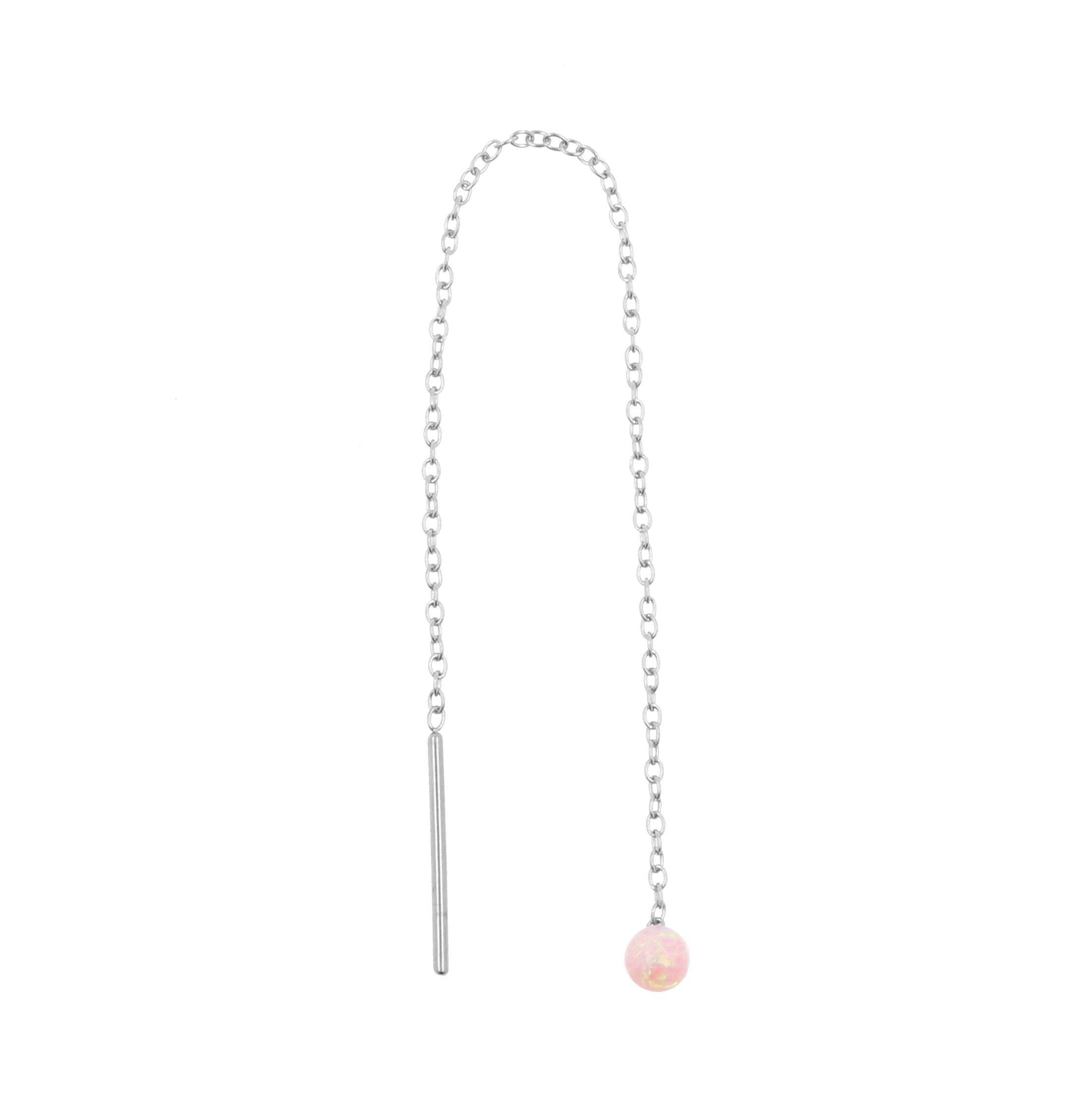 Surgical Steel Ear Threader Opal Ball Pink Opal