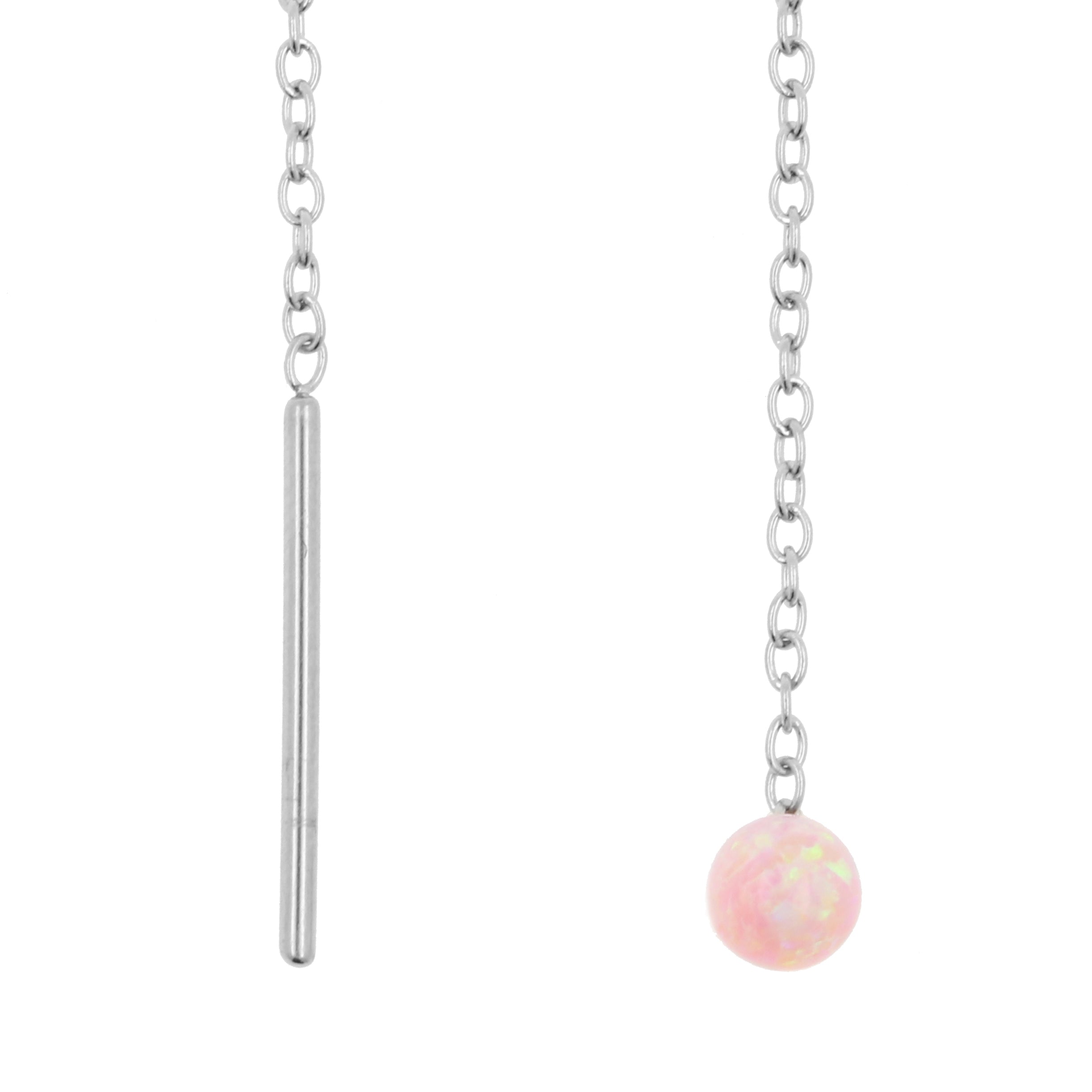 Surgical Steel Ear Threader Opal Ball Pink Opal