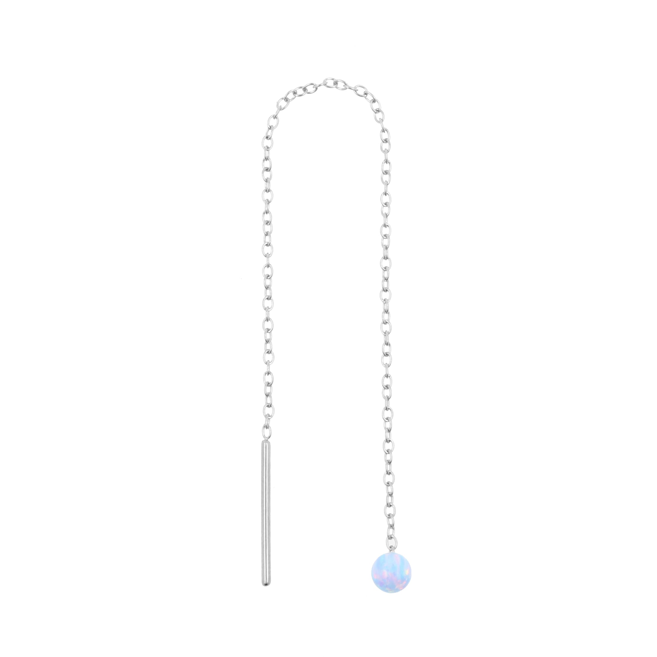 Surgical Steel Ear Threader Opal Ball Light Blue Opal