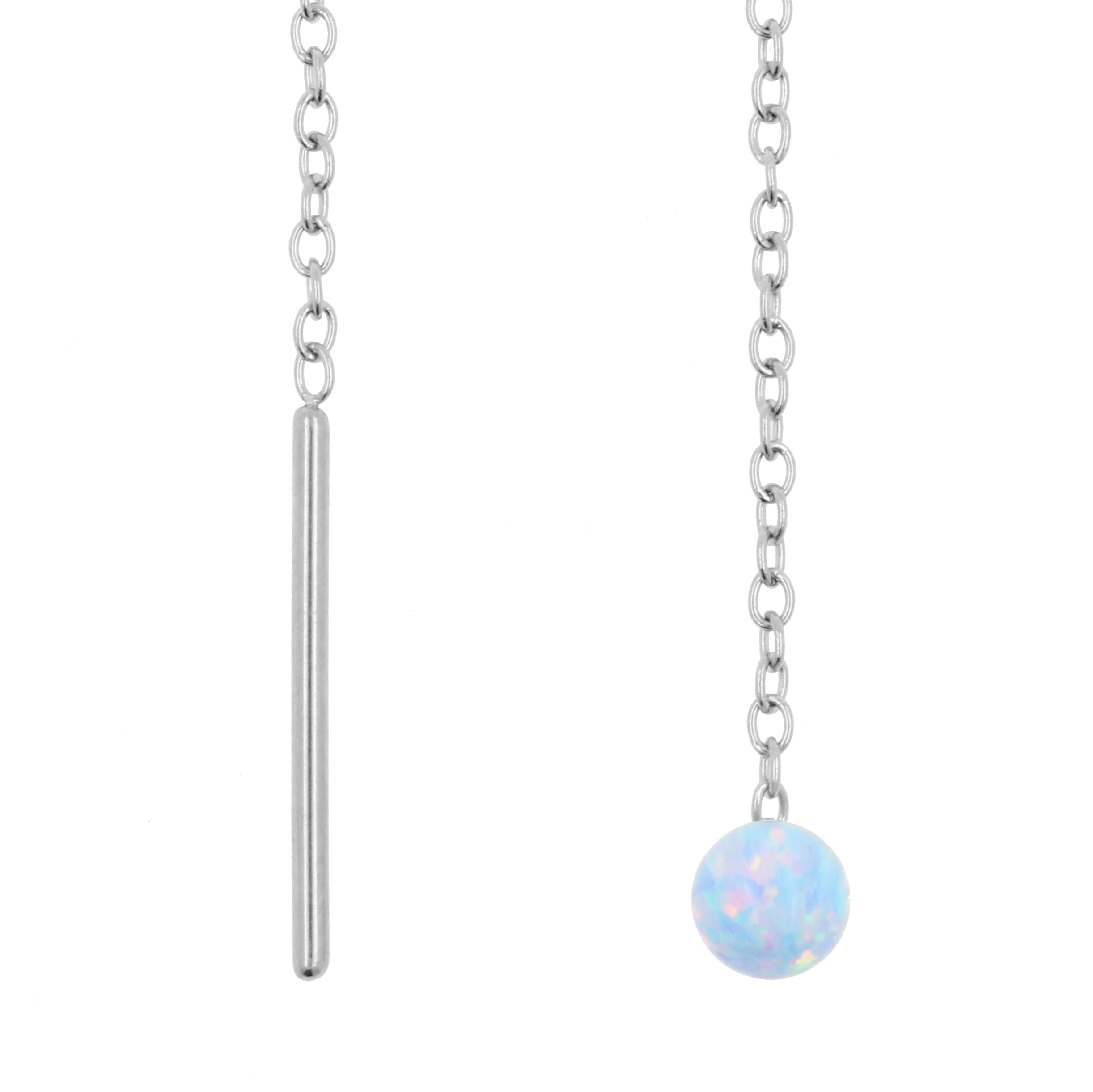 Surgical Steel Ear Threader Opal Ball Light Blue Opal