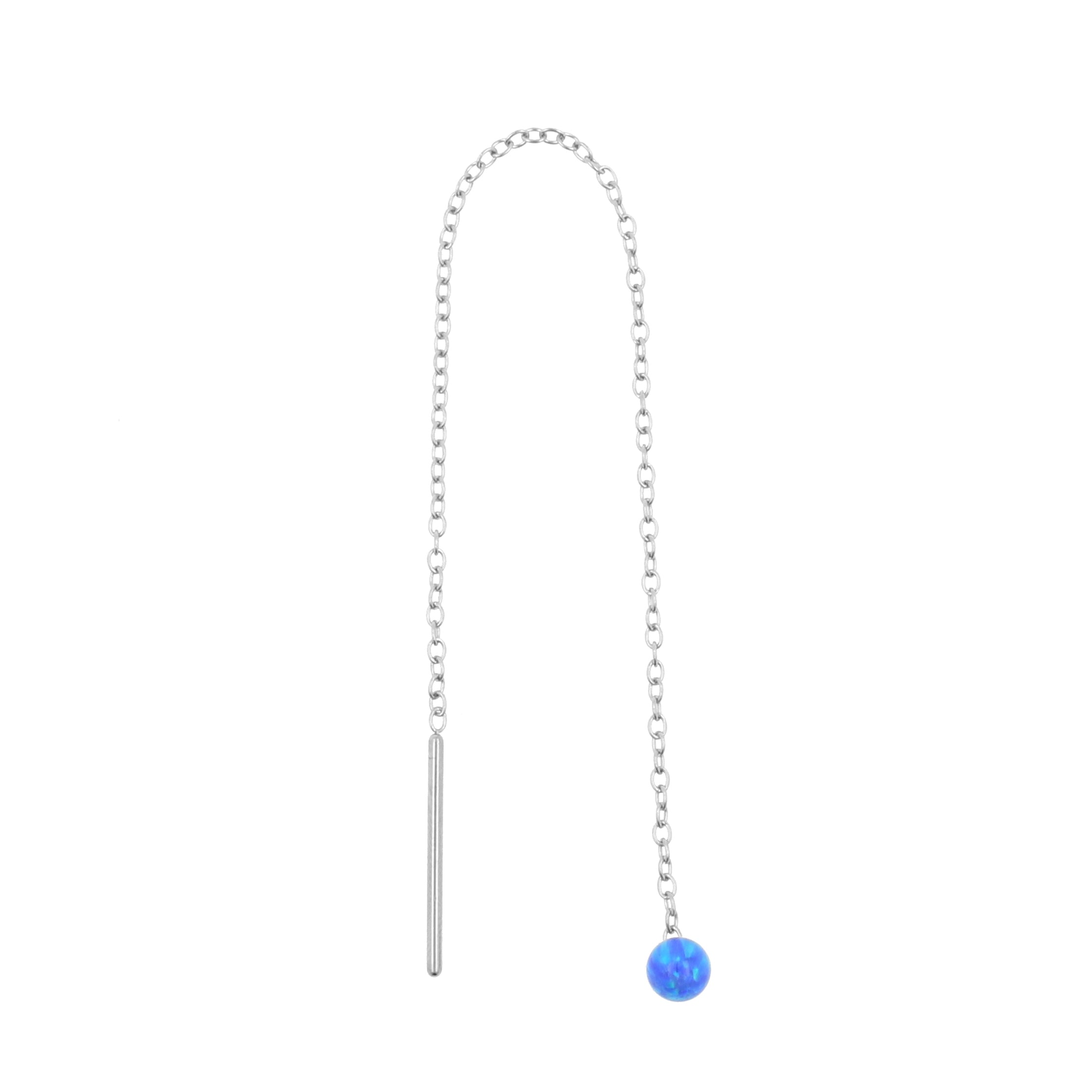 Surgical Steel Ear Threader Opal Ball Sapphire Blue Opal