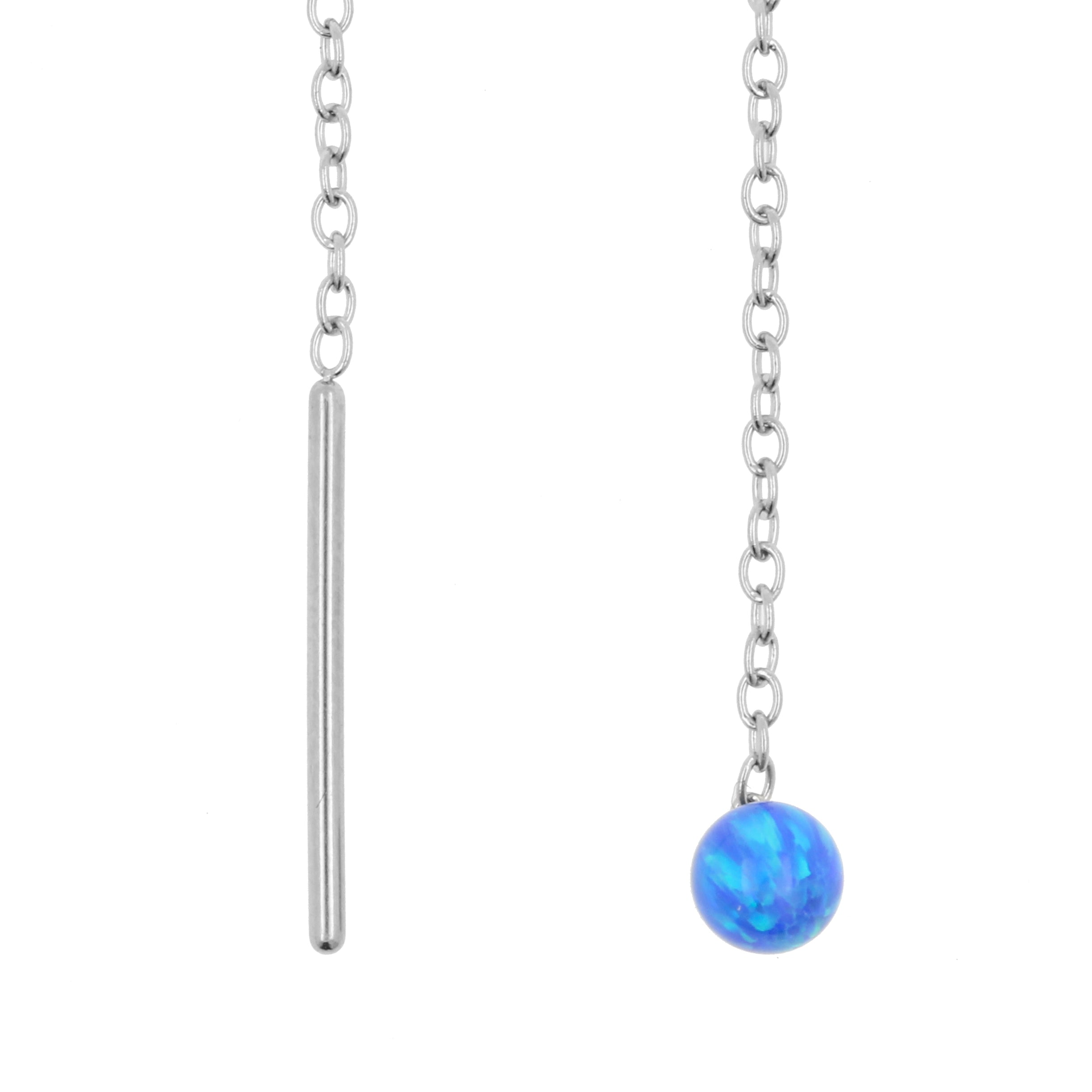 Surgical Steel Ear Threader Opal Ball Sapphire Blue Opal