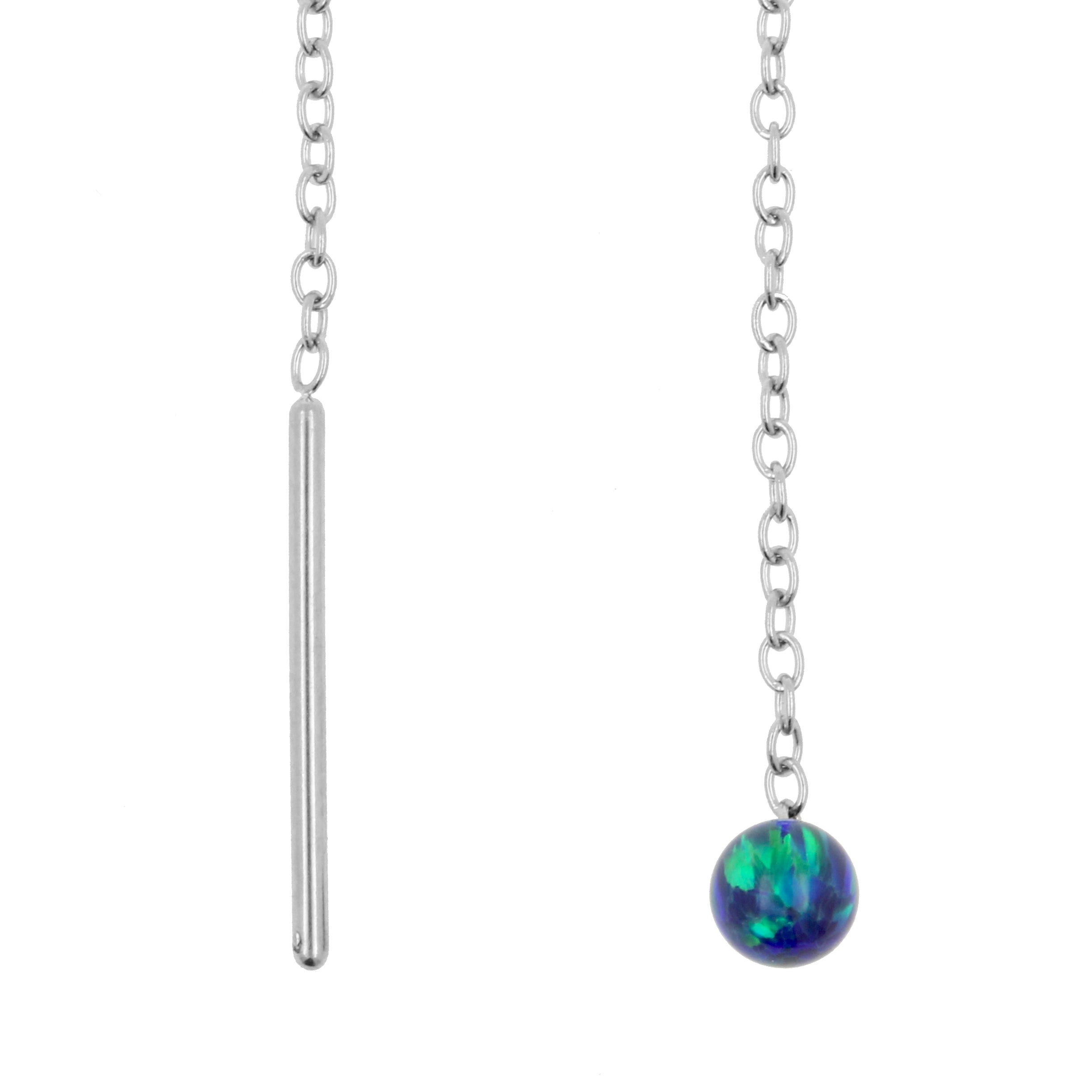 Surgical Steel Ear Threader Opal Ball Black Opal