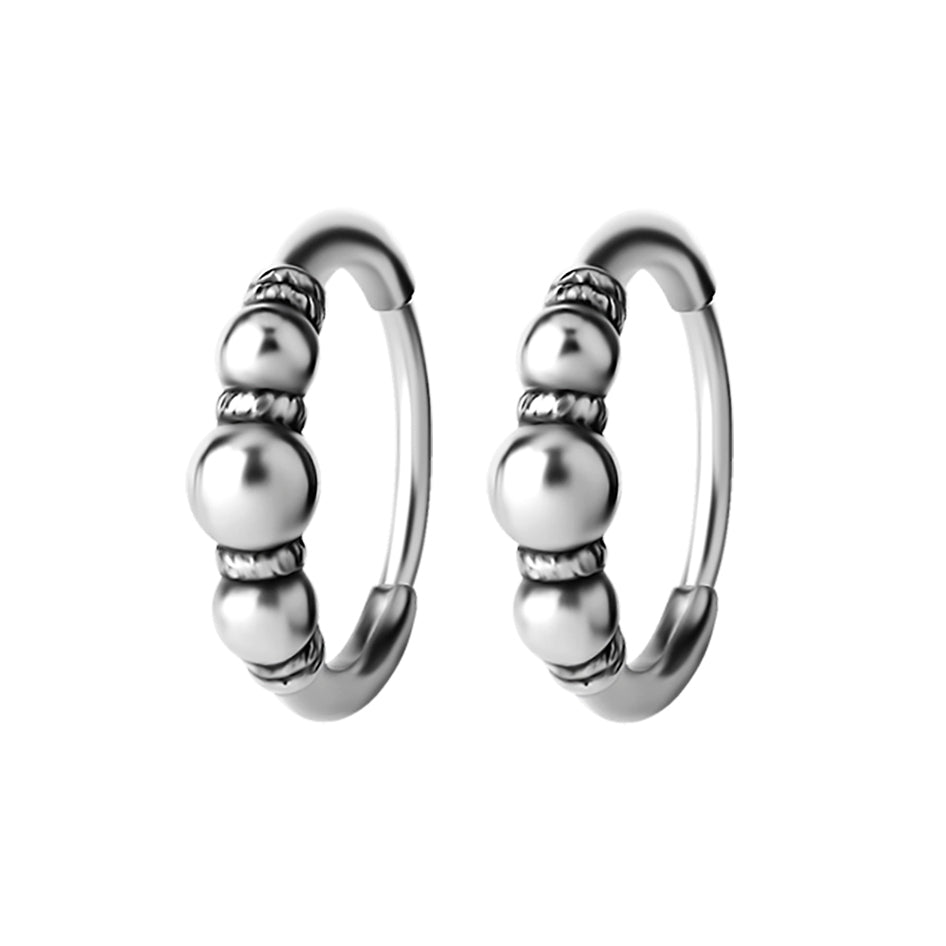 Surgical Steel Click Hoop Earrings - Bali Silver