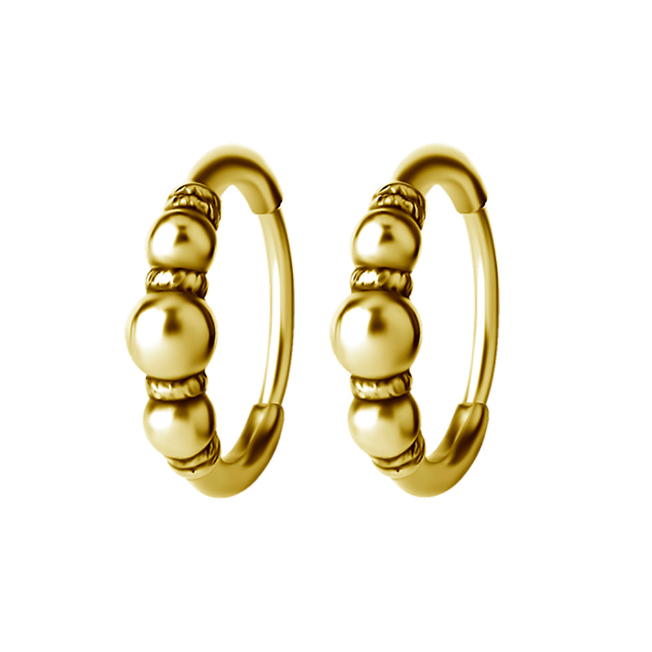 Surgical Steel Click Hoop Earrings - Bali Gold