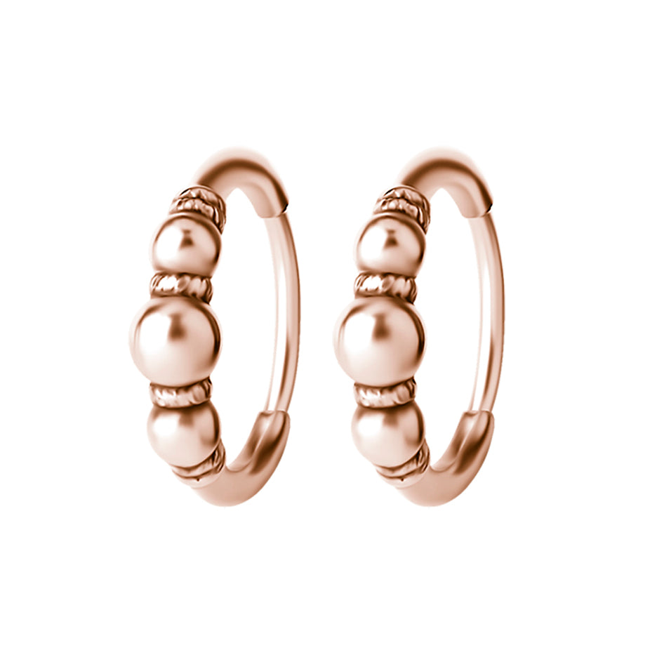 Surgical Steel Click Hoop Earrings - Bali Rose Gold