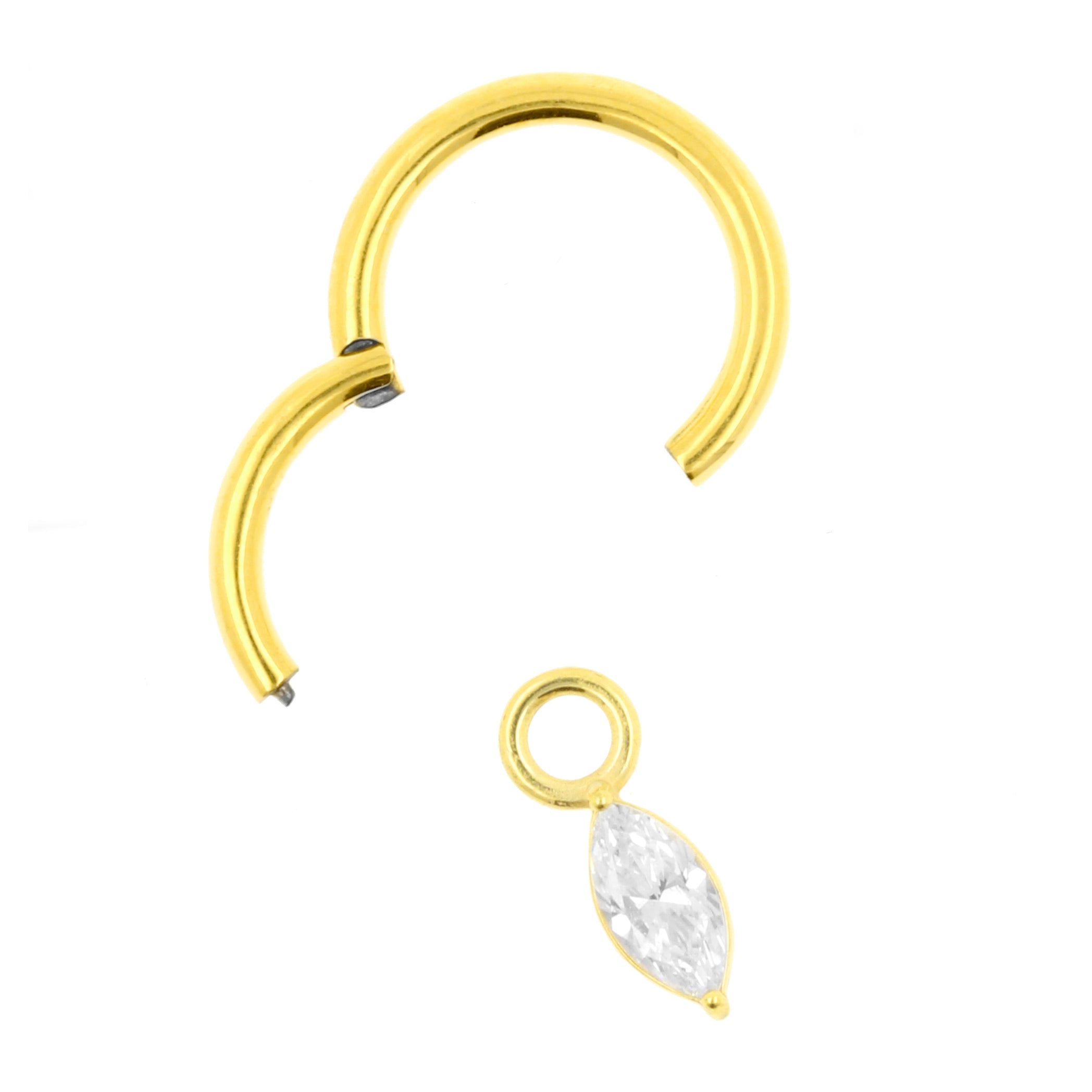 Nickel-Free Stainless Steel Click Ring Charm - Zirconia Marquise Gold