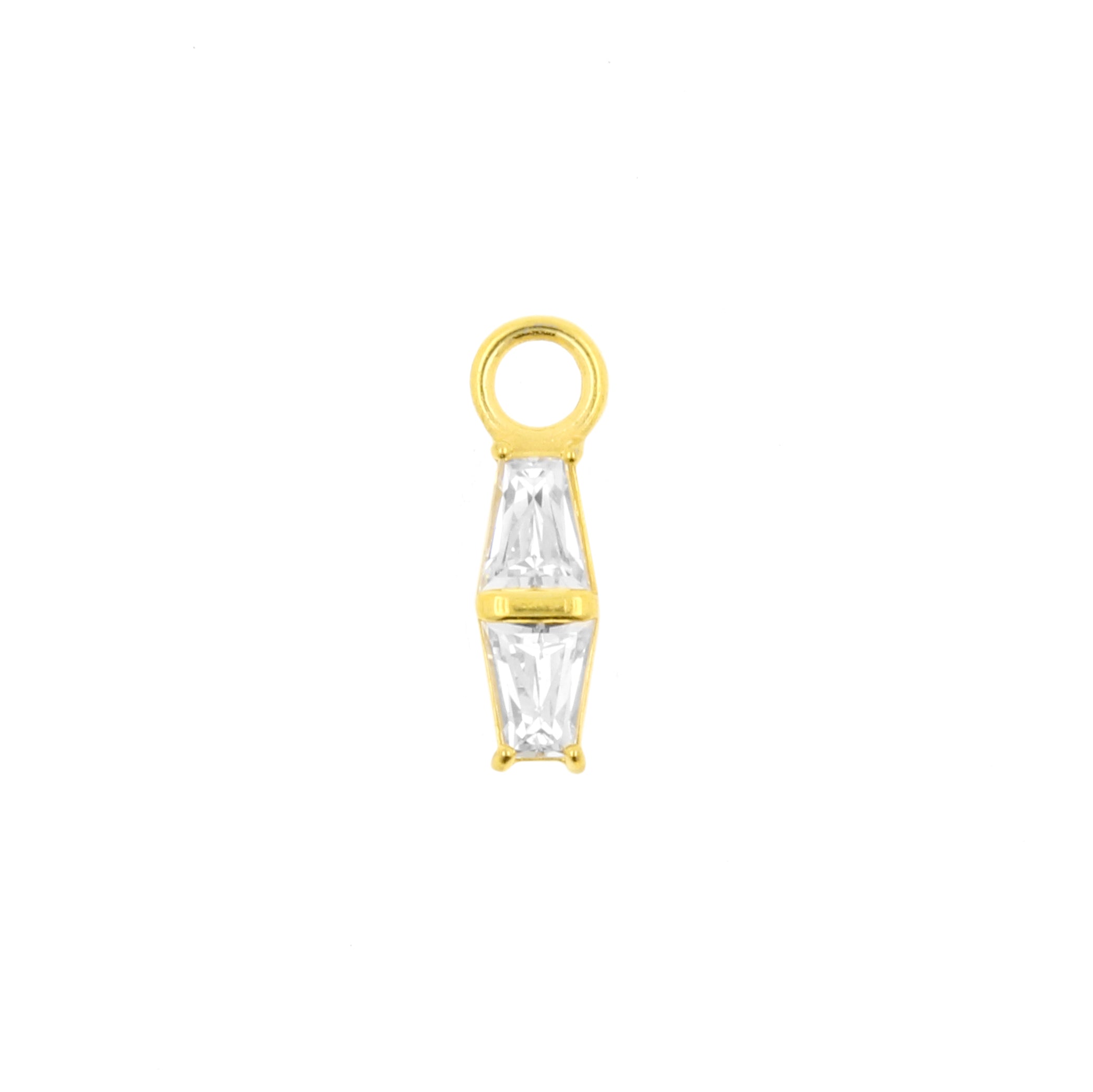 Nickel-Free Stainless Steel Click Ring Charm - Zirconia Double Trapezoid Gold