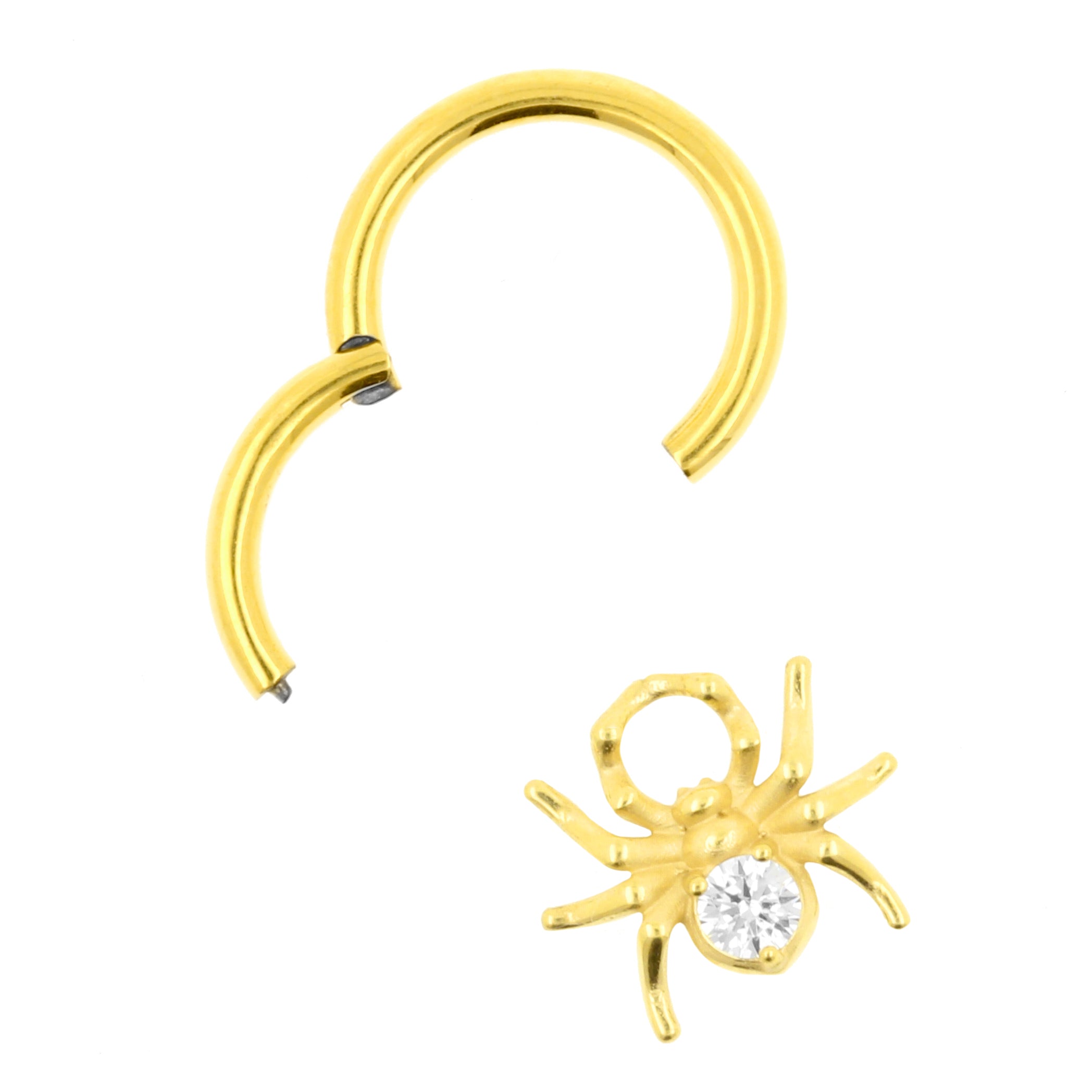 Nickel-Free Stainless Steel Click Ring Charm - Zirconia Spider Gold