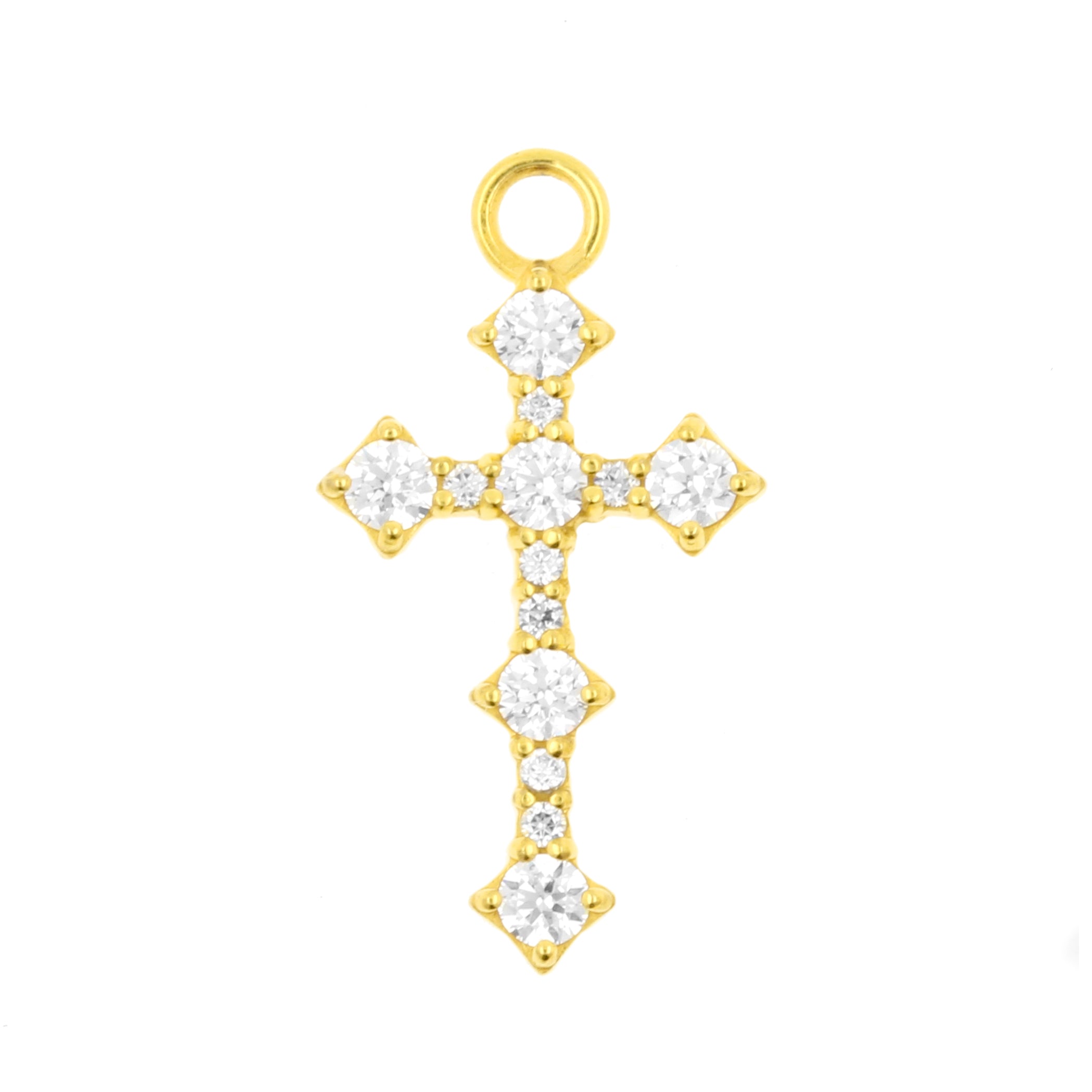 Nickel-Free Stainless Steel Click Ring Charm - Zirconia Cross Gold