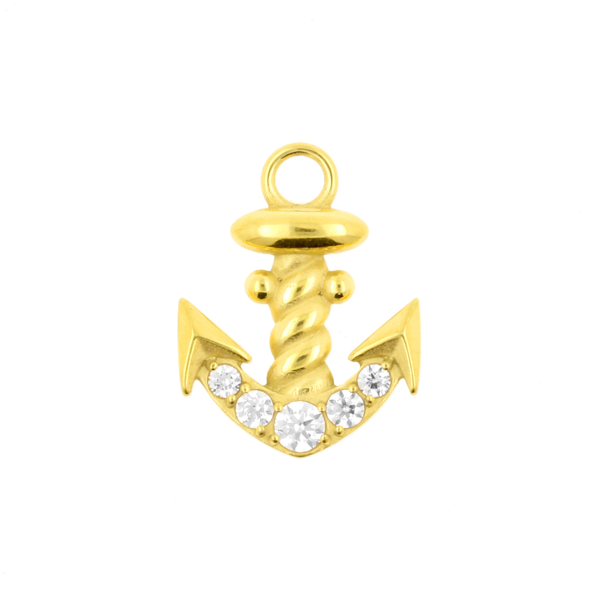 Nickel-Free Stainless Steel Click Ring Charm - Zirconia Anchor Gold