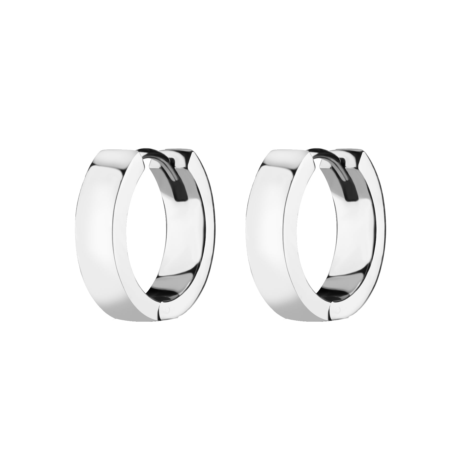 Nickel-Free Stainless Steel Click Hoop Earrings - Flat- 4 mm width Silver