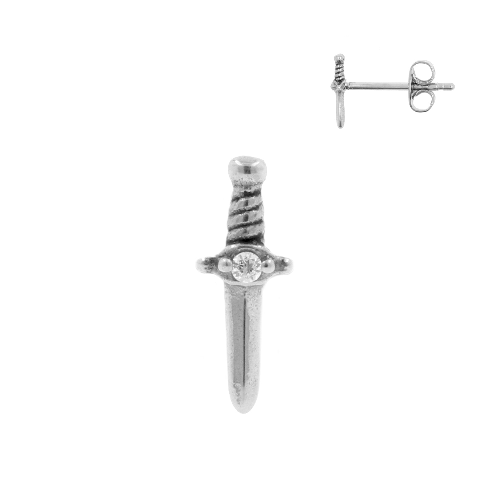 Surgical Steel Ear Studs - Zirconia Dagger Silver