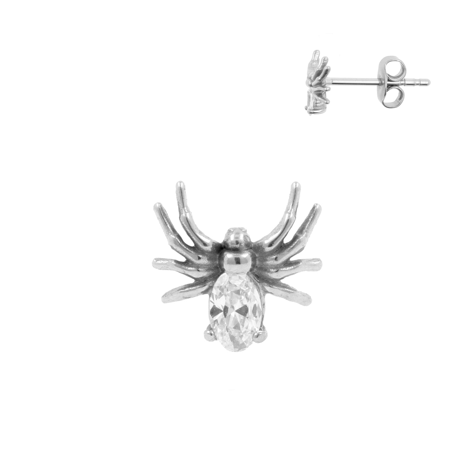 Surgical Steel Ear Studs - Zirconia Spider Silver