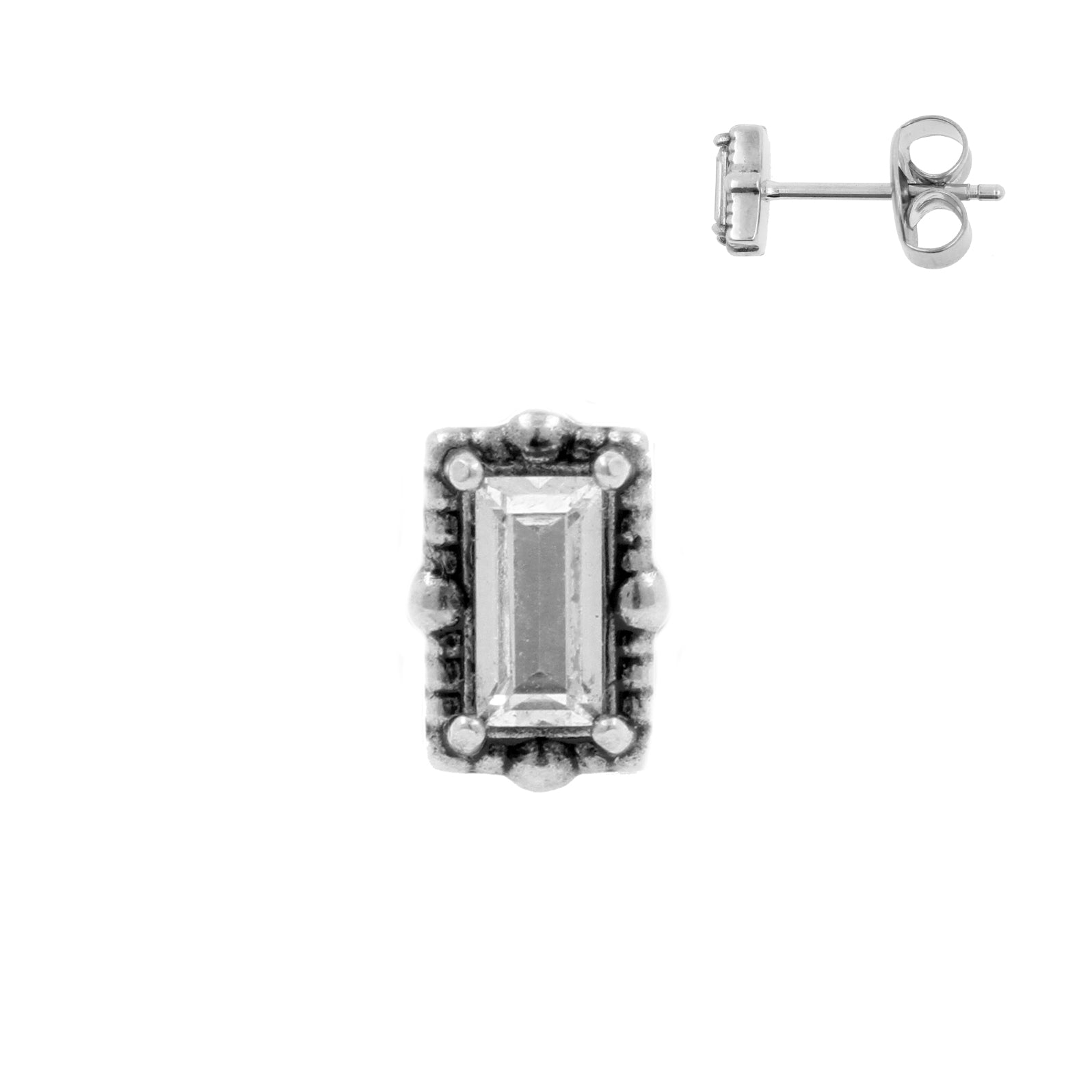 Surgical Steel Ear Studs - Vintage Rectangle Silver