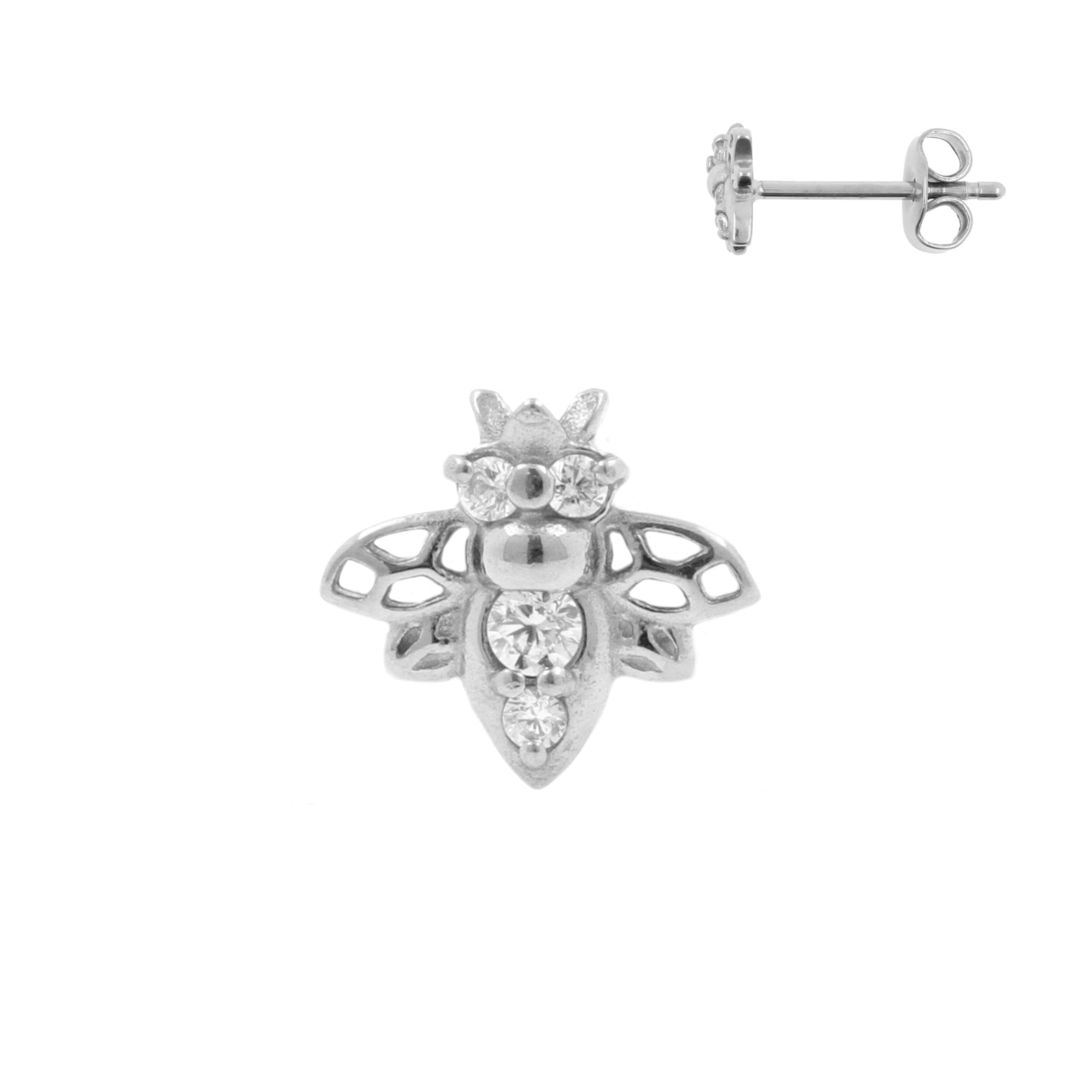 Surgical Steel Ear Studs - Zirconia Bee Silver