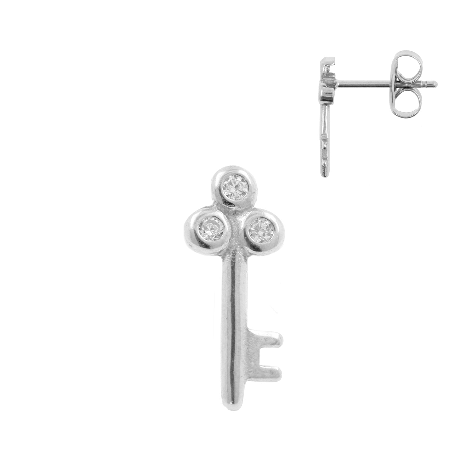 Surgical Steel Ear Studs - Zirconia Key Silver