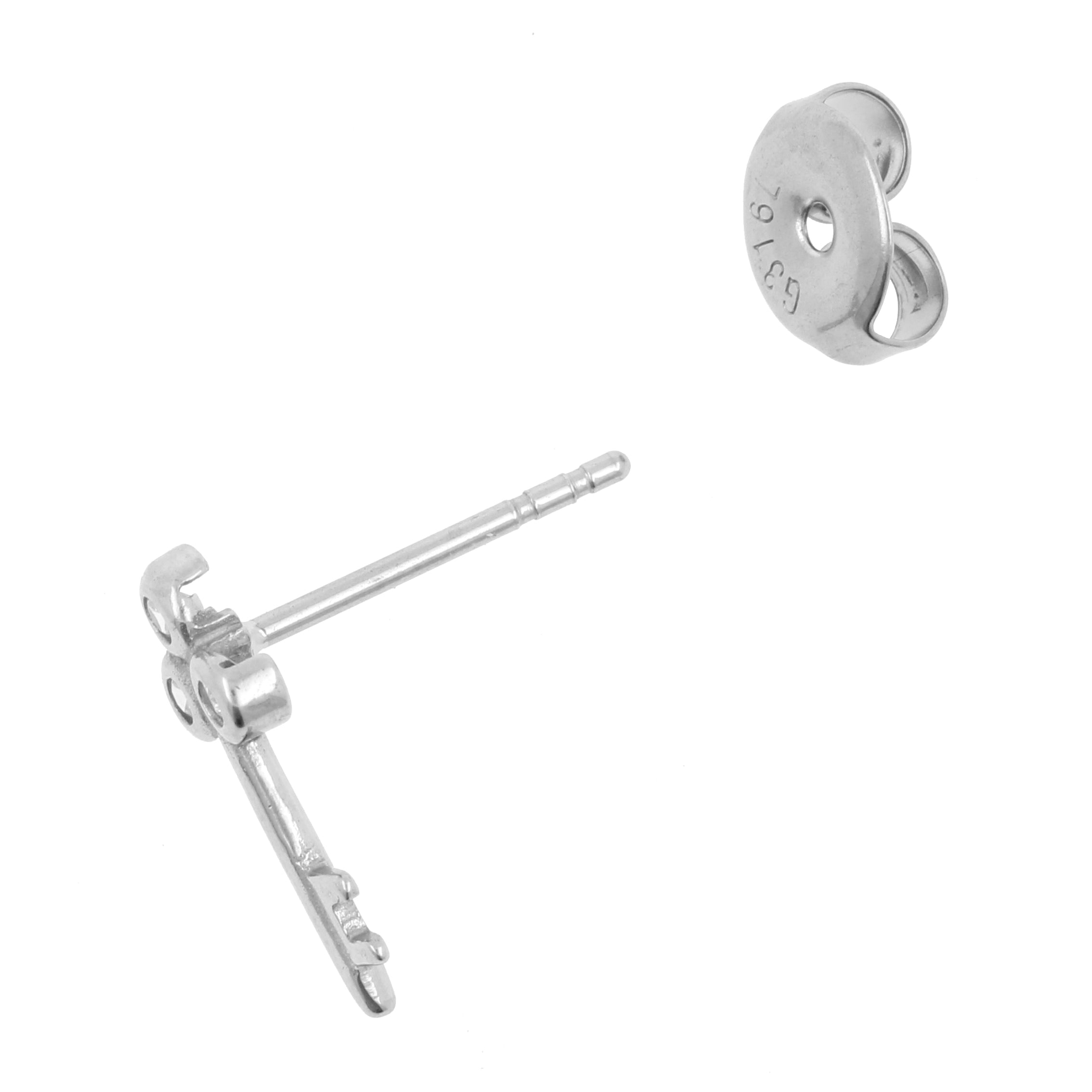 Surgical Steel Ear Studs - Zirconia Key Silver