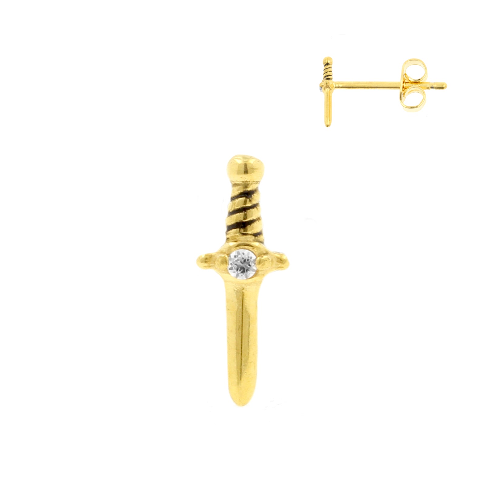 Surgical Steel Ear Studs - Zirconia Dagger Gold