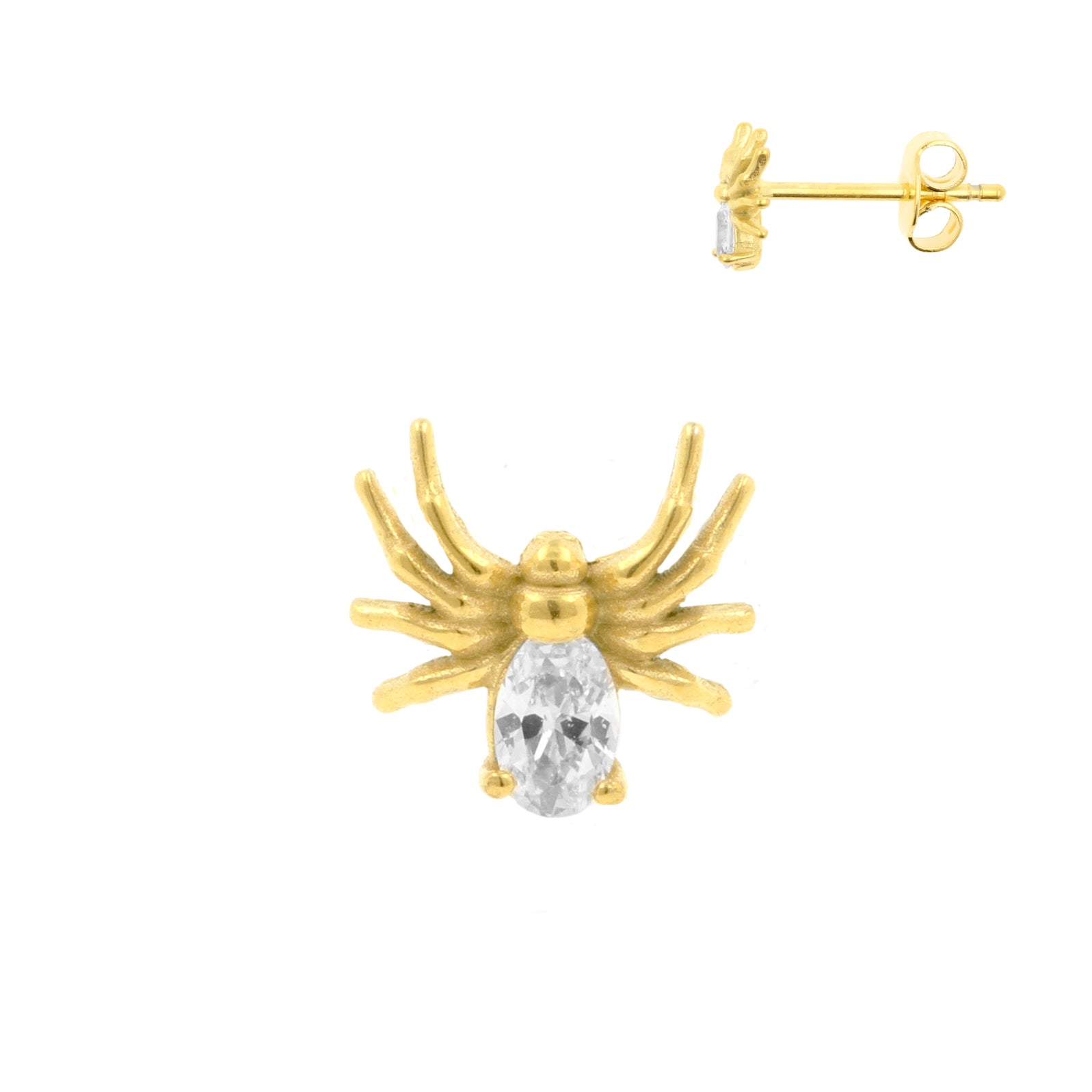 Surgical Steel Ear Studs - Zirconia Spider Gold