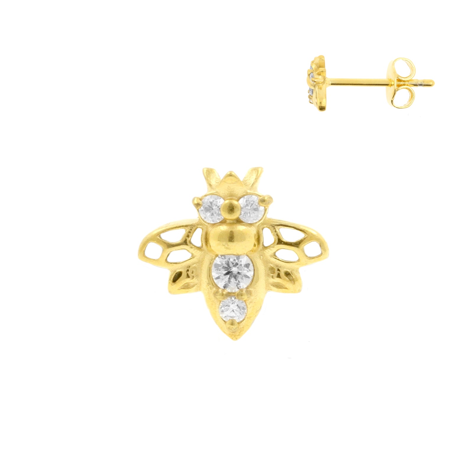 Surgical Steel Ear Studs - Zirconia Bee Gold