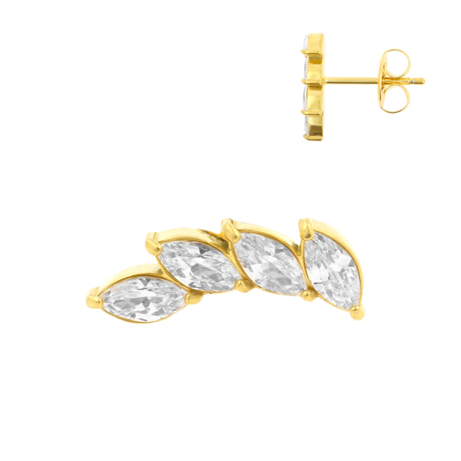 Surgical Steel Ear Studs - Zirconia Wing Gold