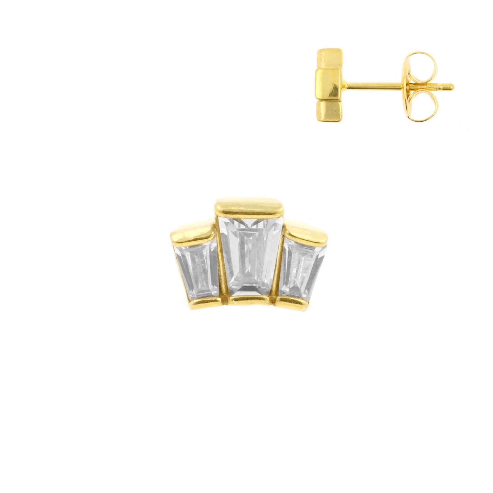 Surgical Steel Ear Studs - Zirconia Trapezoid Gold