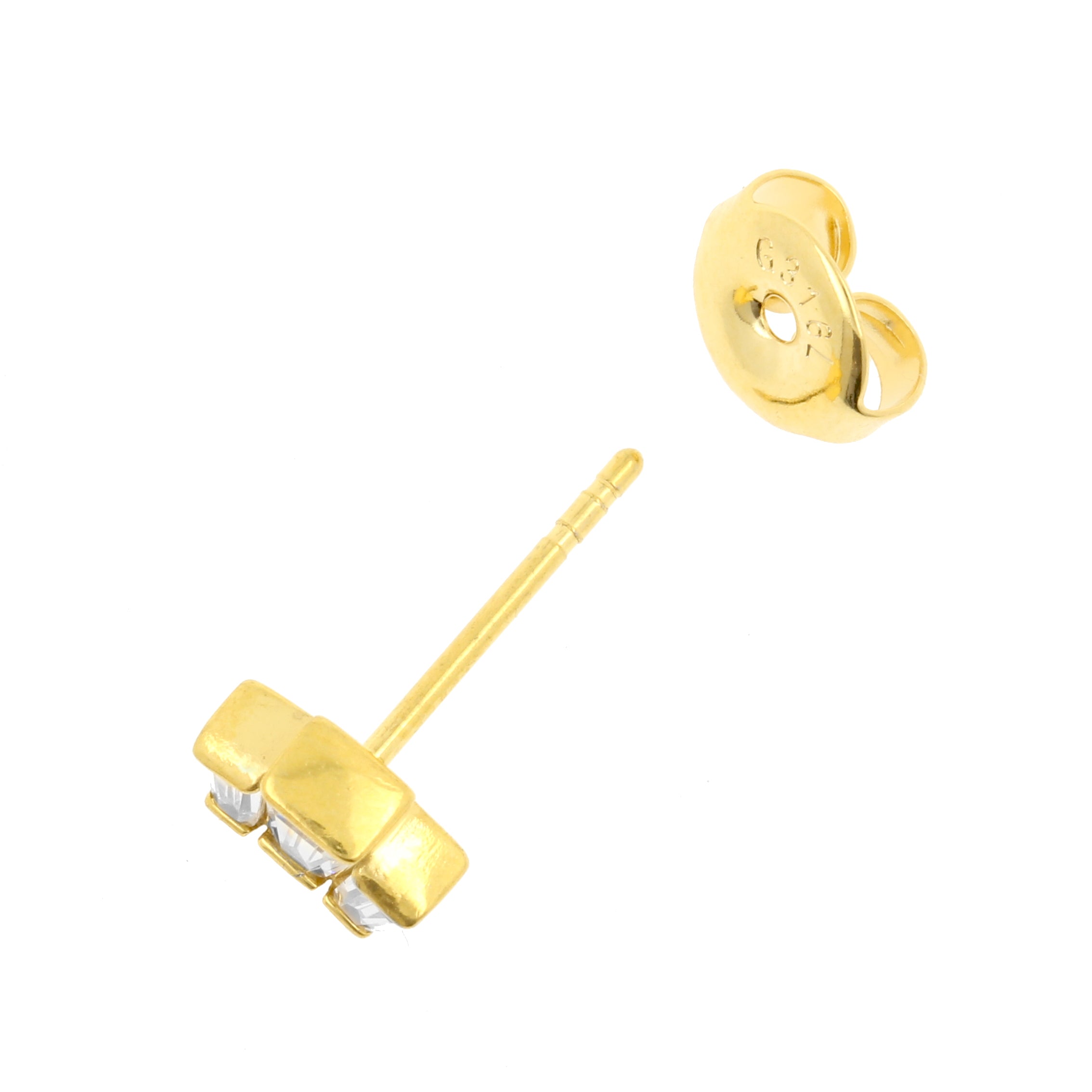 Surgical Steel Ear Studs - Zirconia Trapezoid Gold